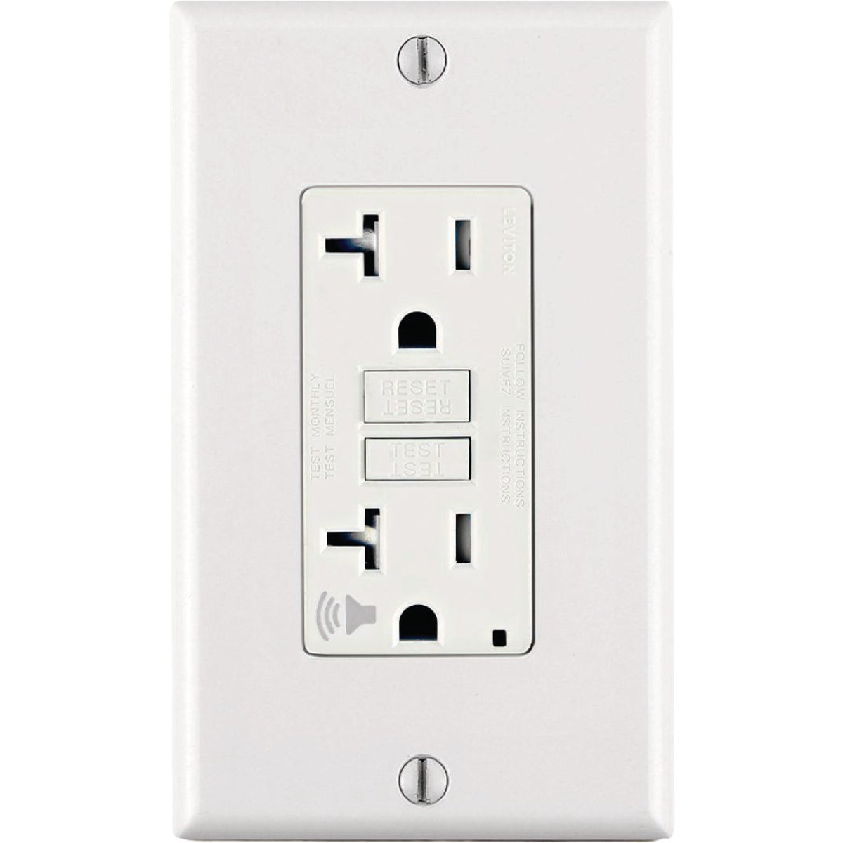 Leviton SmartlockPro 20A White Self-Test Slim GFCI Outlet with Audible Trip Alert Image 1