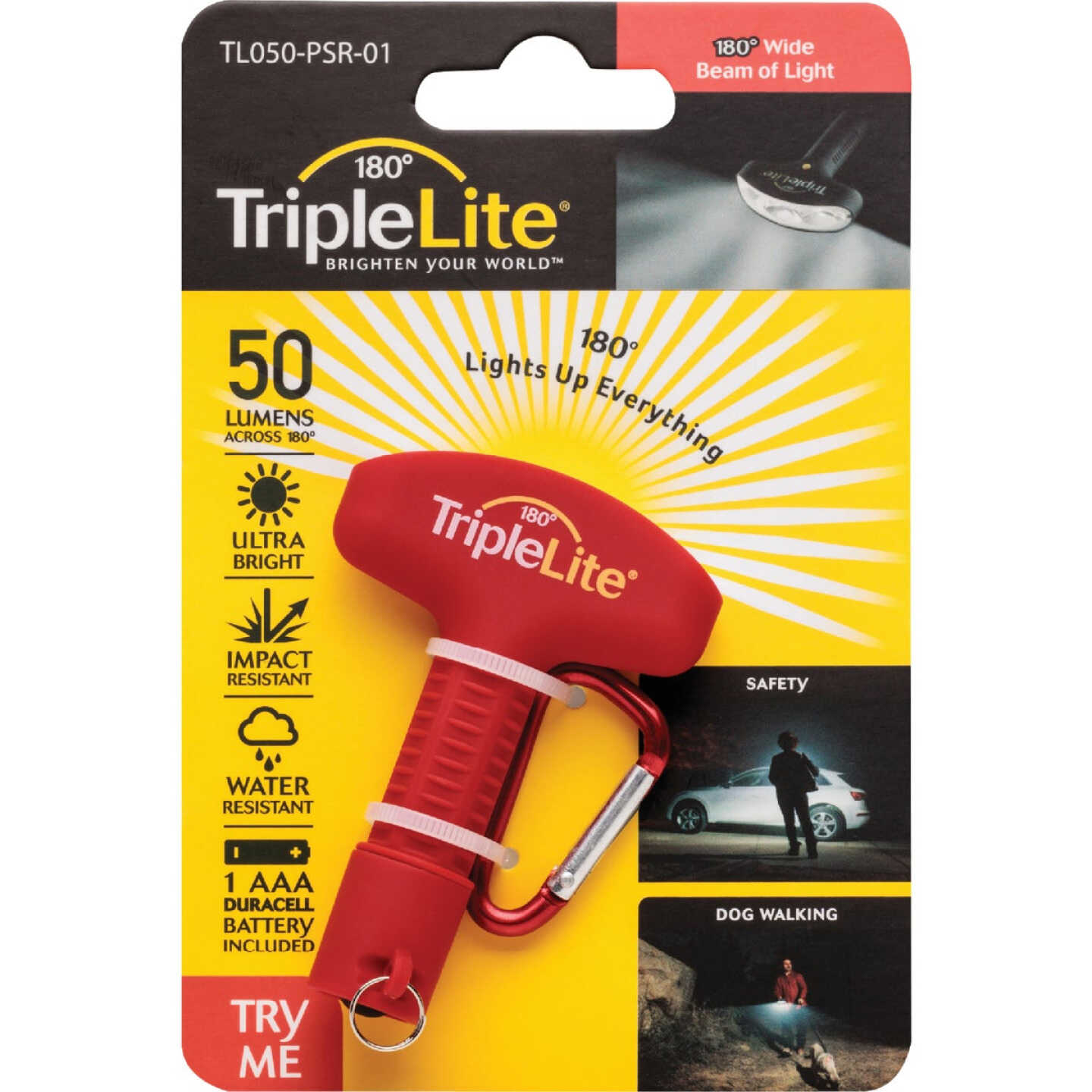 TripleLite 50 Lm. Red 180 Deg Mini LED Flashlight with Carabiner Image 1