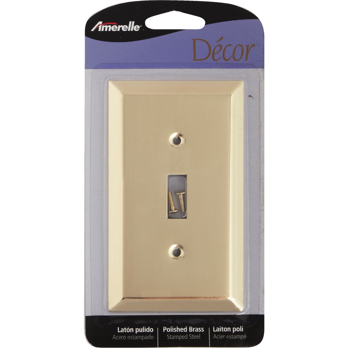 Amerelle 1-Gang Stamped Steel Toggle Switch Wall Plate, Polished Brass Image 2