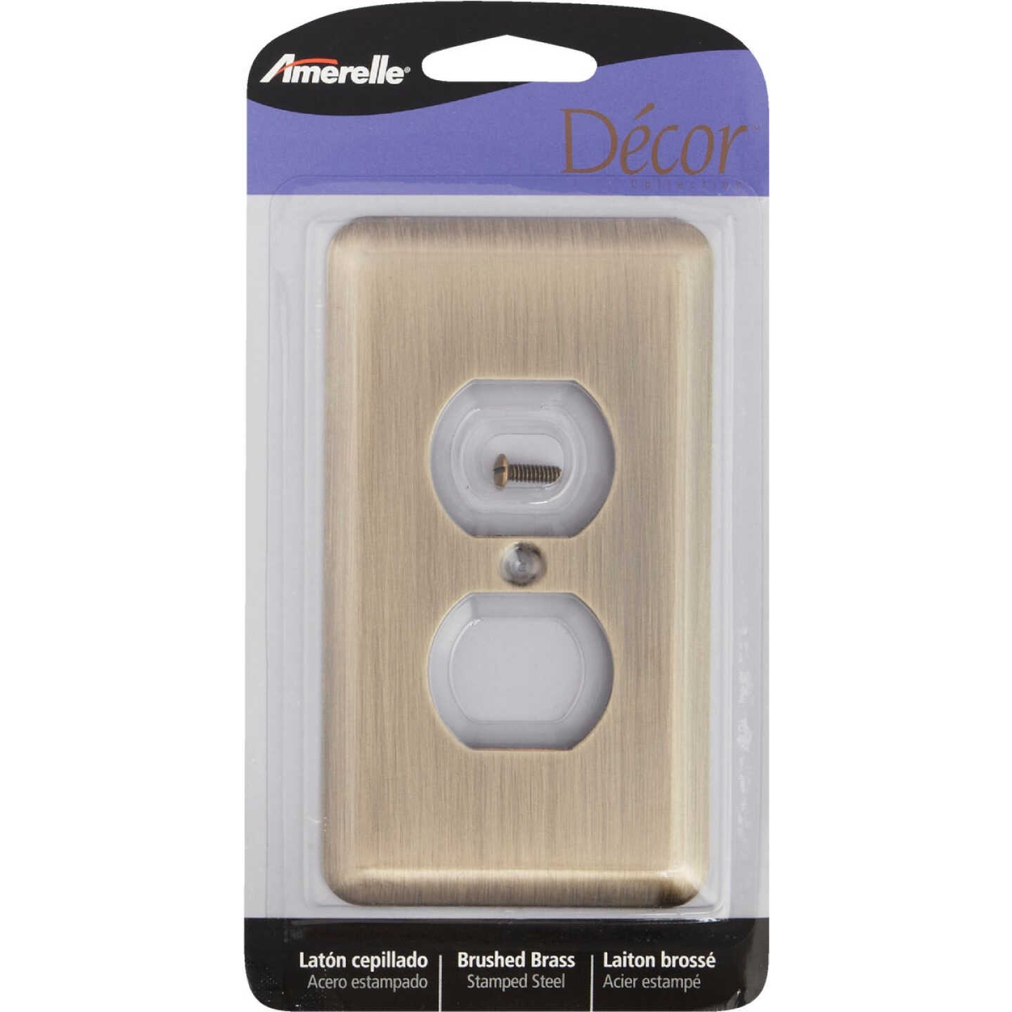 Amerelle 1-Gang Stamped Steel Outlet Wall Plate, Brushed Brass Image 2