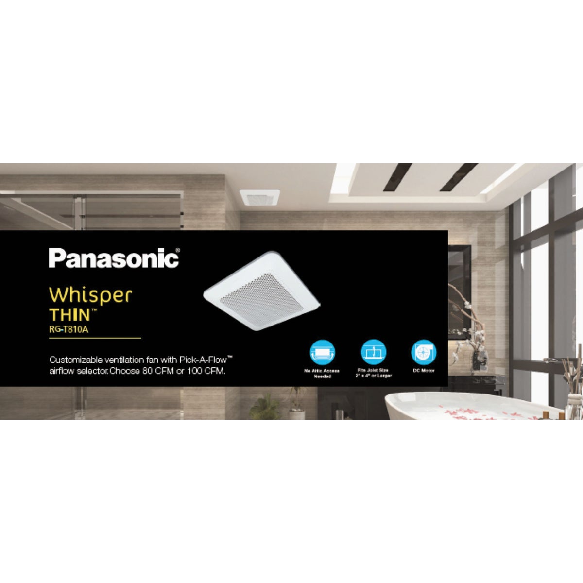 Panasonic Whisper Thin 80/100 CFM Bathroom Exhaust Fan Image 7