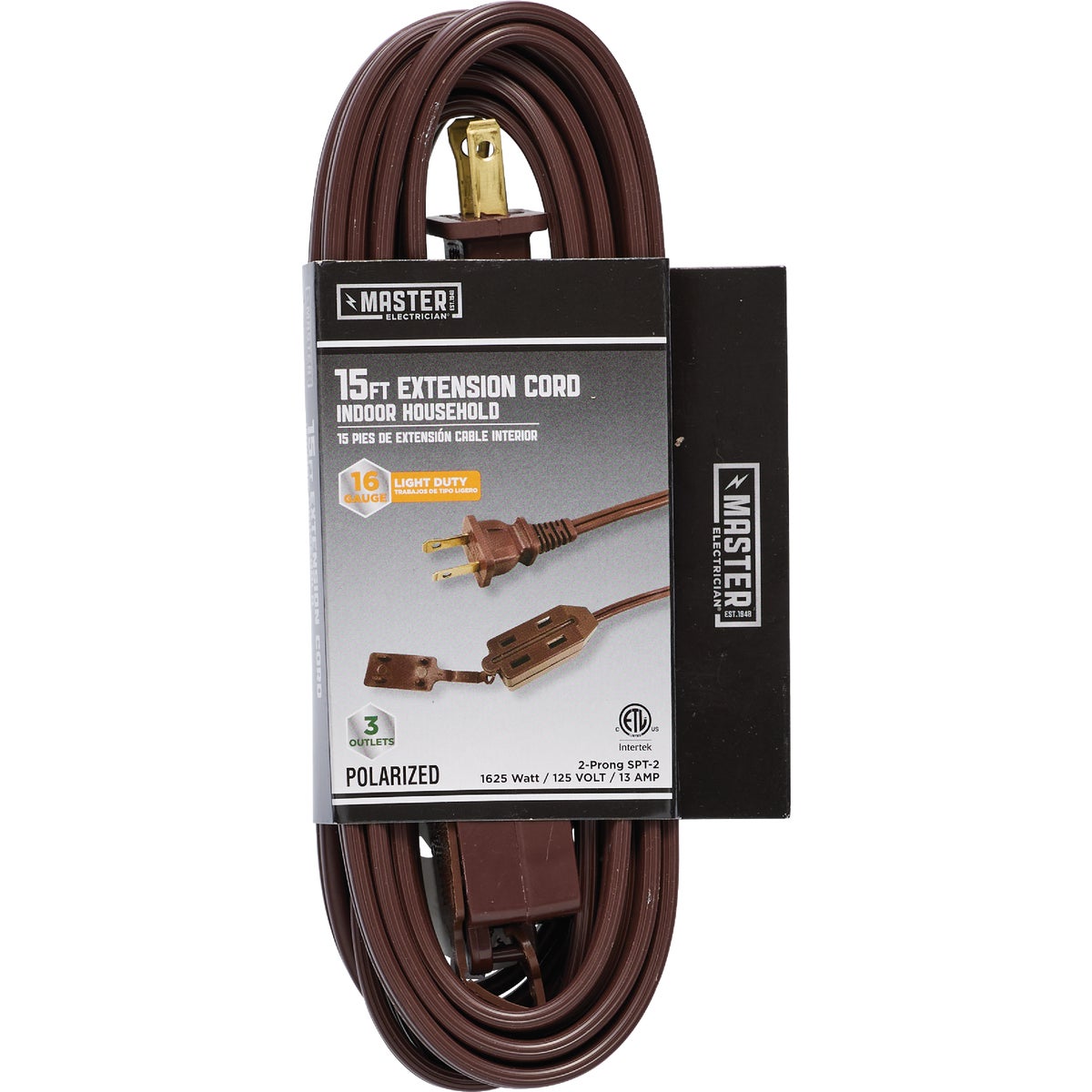 Master Electrician 15 Ft. 16/2 Brown Cube Tap Extension Cord