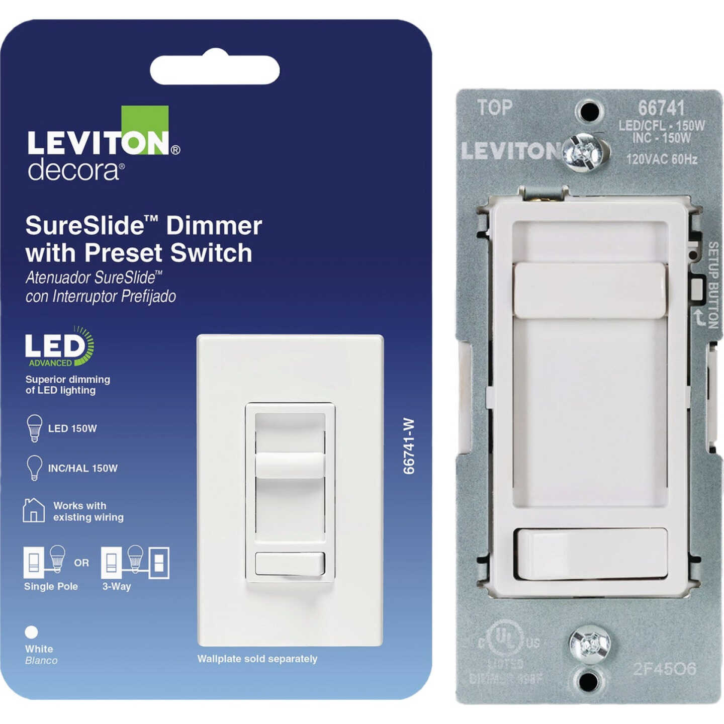 Leviton SureSlide LED/CFL White Slide Dimmer Image 4