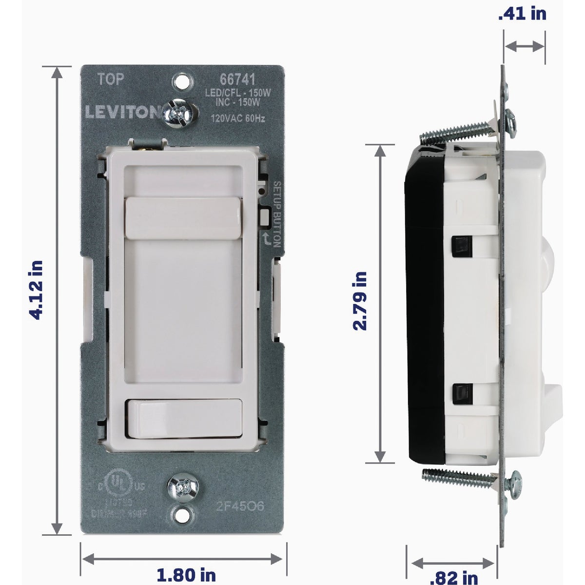 Leviton SureSlide LED/CFL White Slide Dimmer Image 3