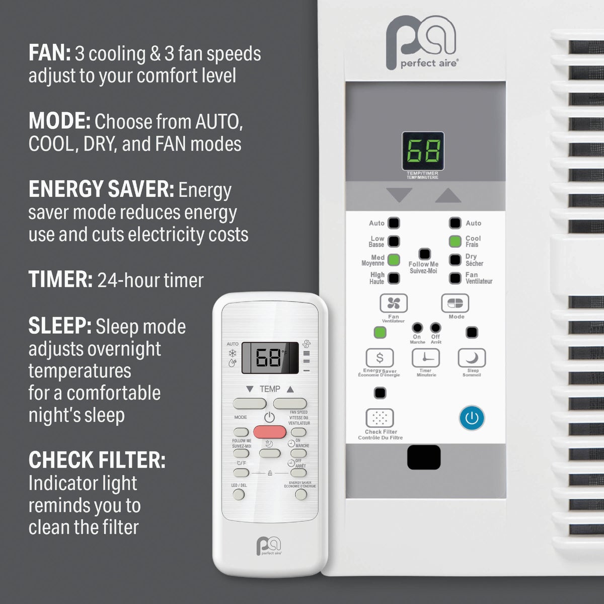 Perfect Aire 10,000 BTU 450 Sq. Ft. Window Air Conditioner with Remote Control Image 3
