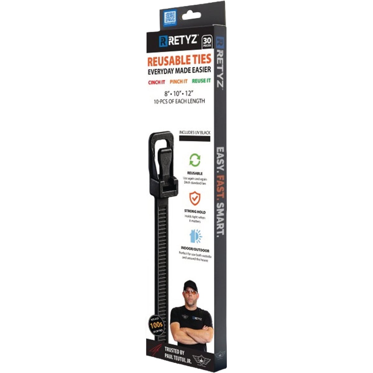 RETYZ 8 In./10 In./12 In. Black Reusable Cable Tie (30-Pack) Image 1