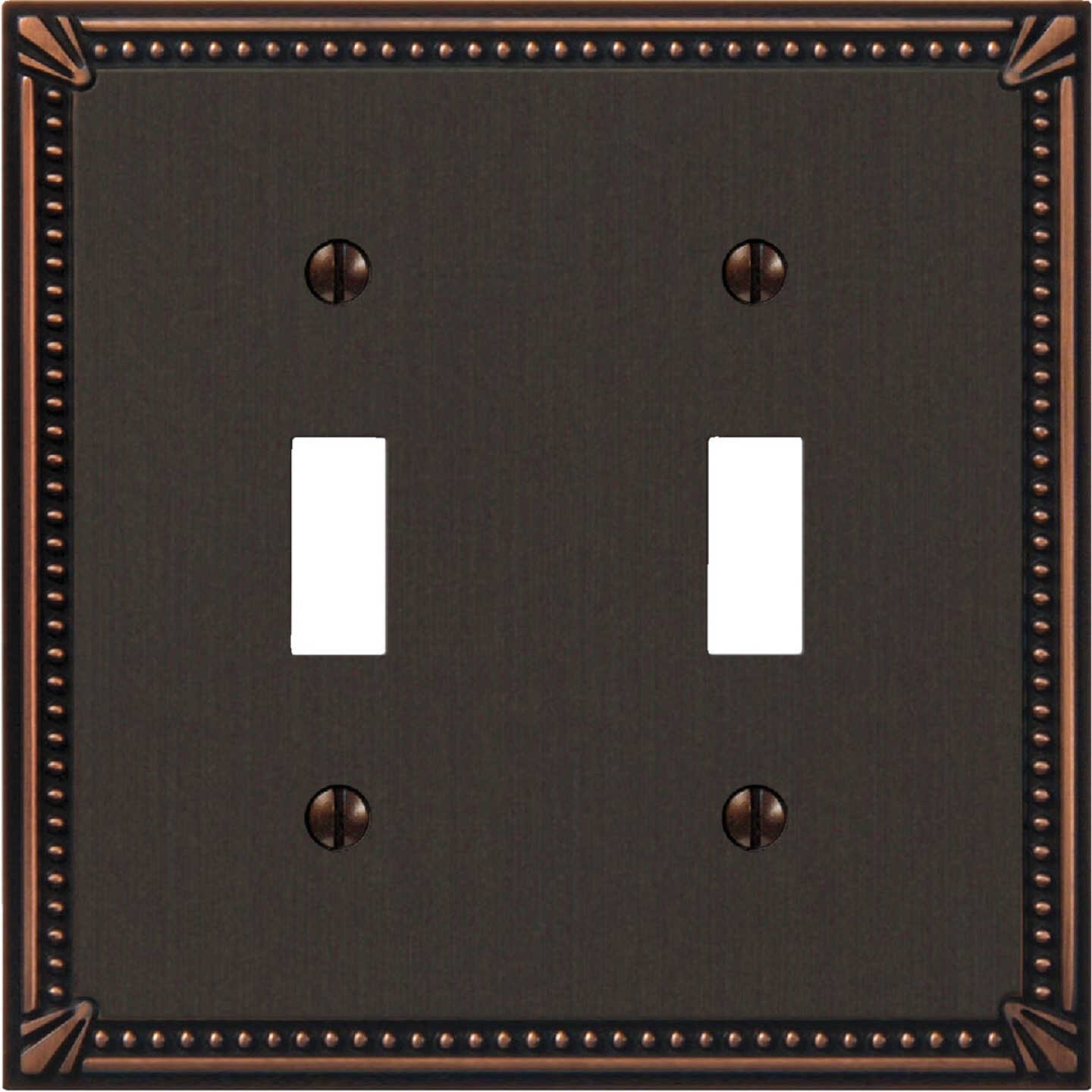 Amerelle Imperial Bead 2-Gang Cast Metal Toggle Switch Wall Plate, Aged Bronze Image 1