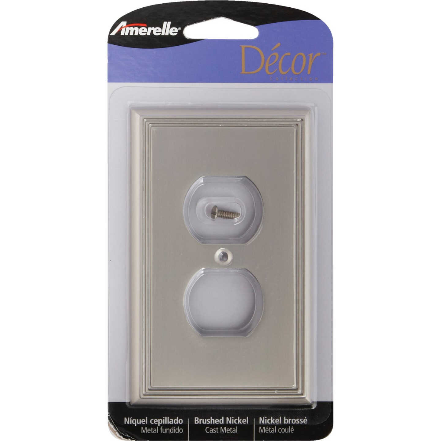 Amerelle Metro Line 1-Gang Cast Metal Outlet Wall Plate, Brushed Nickel Image 2