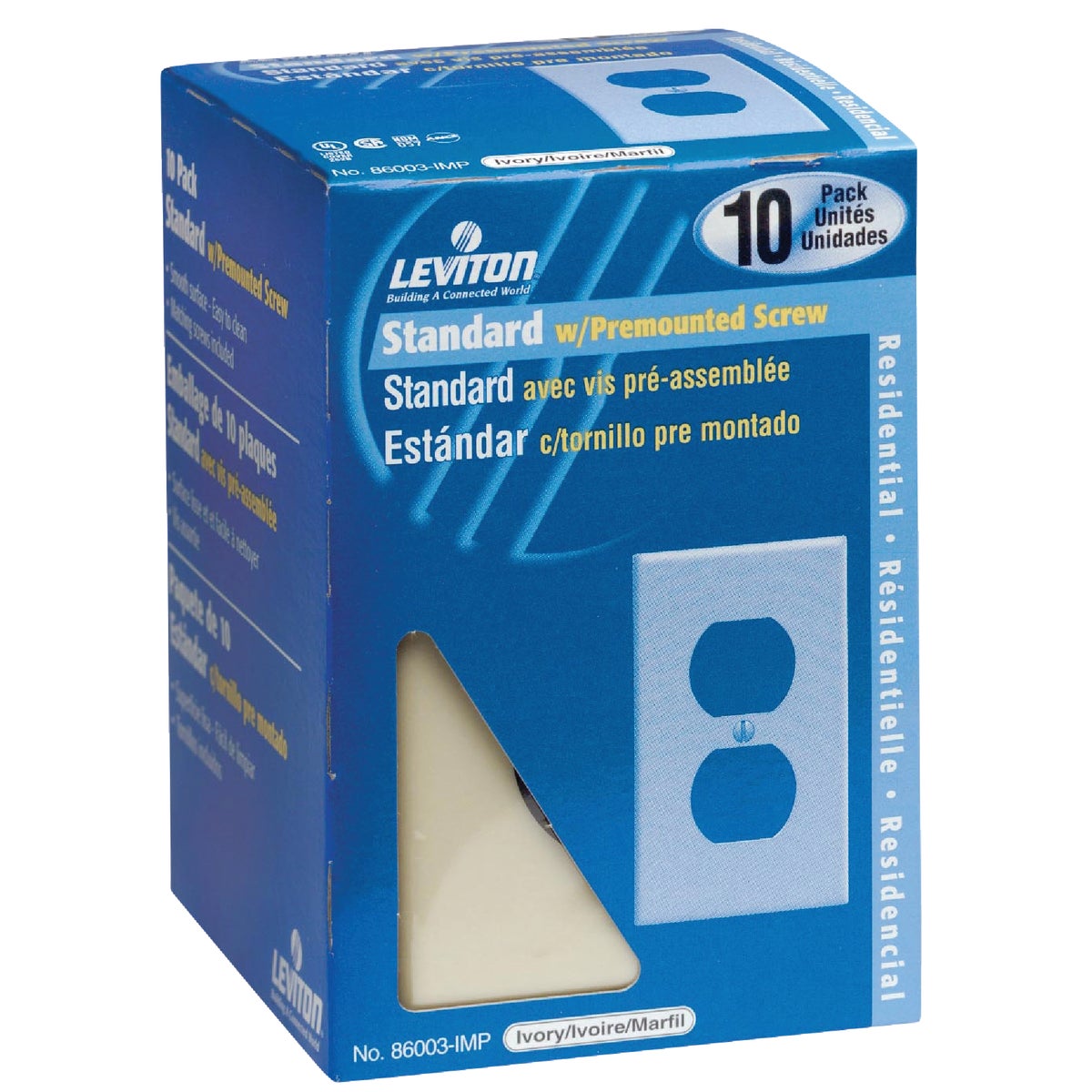 Leviton 1-Gang Smooth Plastic Outlet Wall Plate, Ivory (10-Pack) Image 1