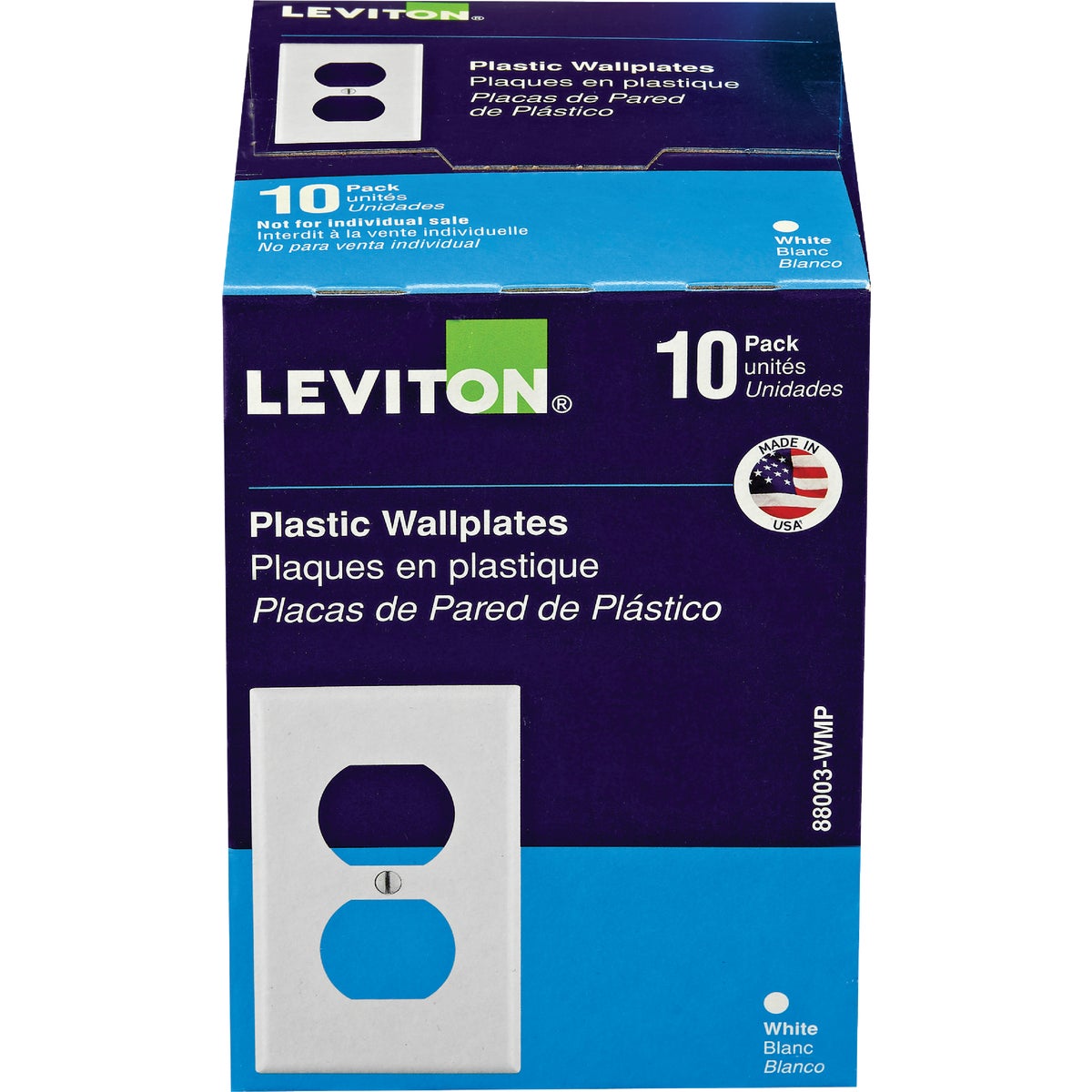 Leviton 1-Gang Smooth Plastic Outlet Wall Plate, White (10-Pack)