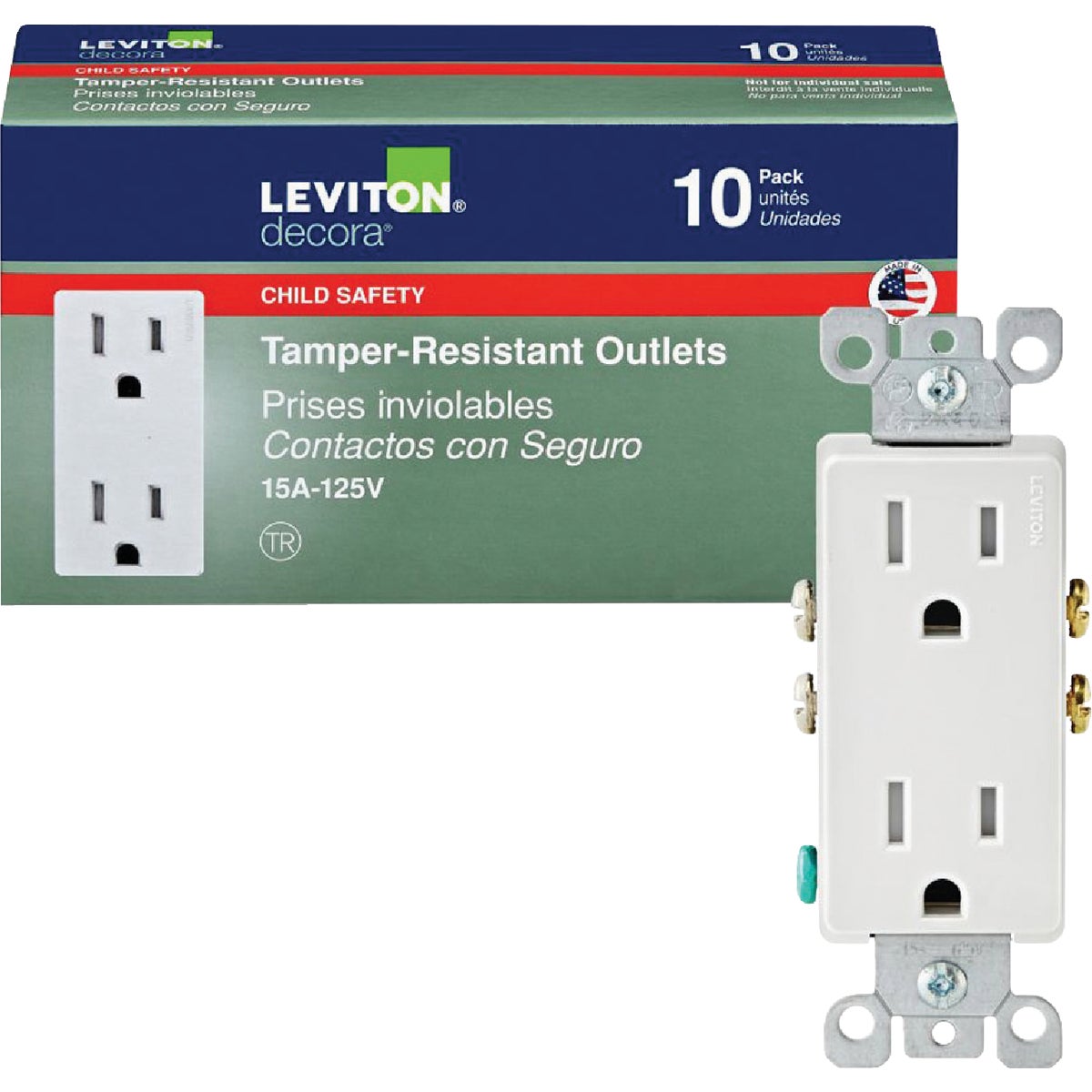 Leviton Decora 15A White Tamper Resistant 5-15R Duplex Outlet (10-Pack)