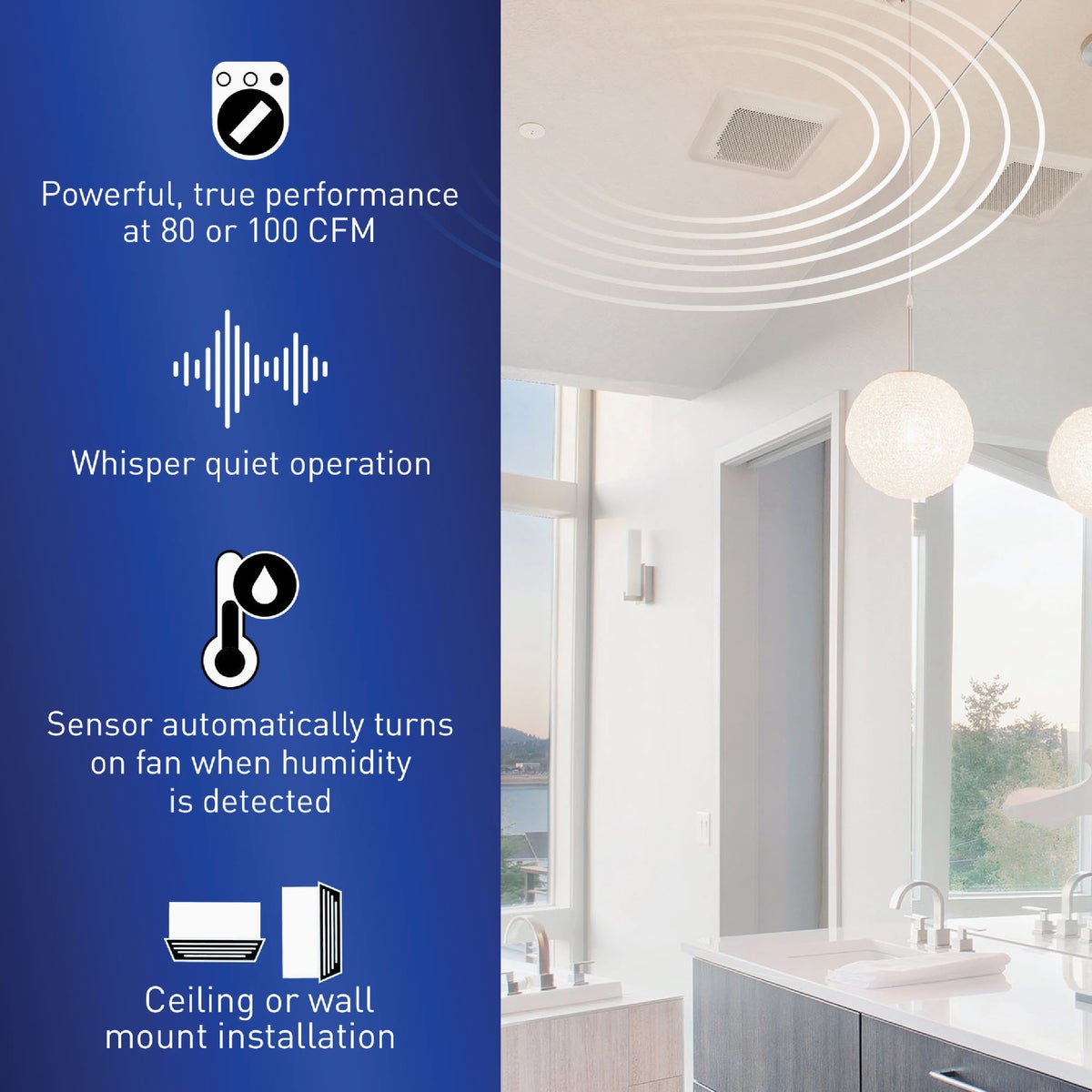 Panasonic Whisper Thin 80/100 CFM Bathroom Exhaust Fan with Humidity Sensing Image 3