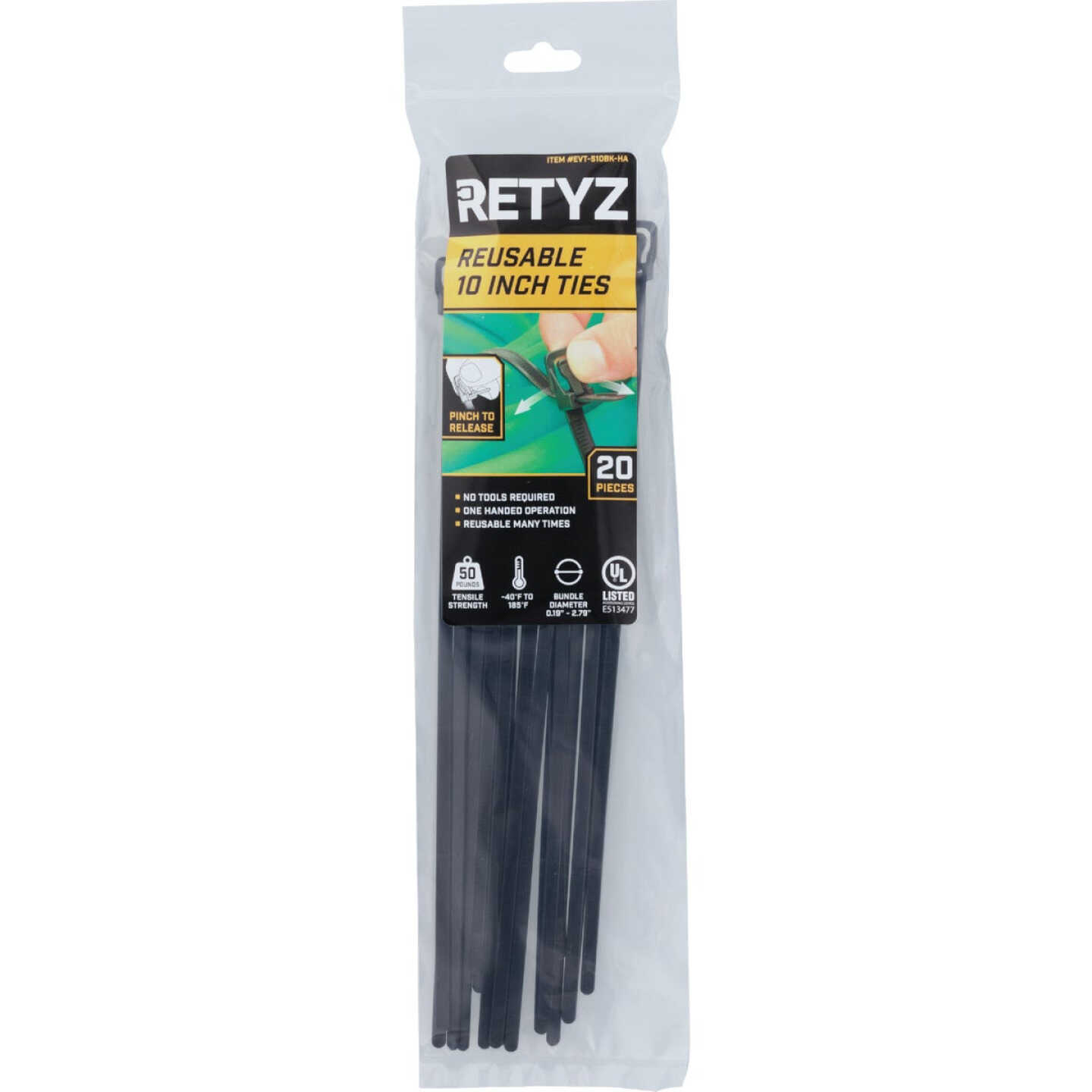 RETYZ EveryTie 10 In. Black Releasable Tie (20-Pack) Image 1