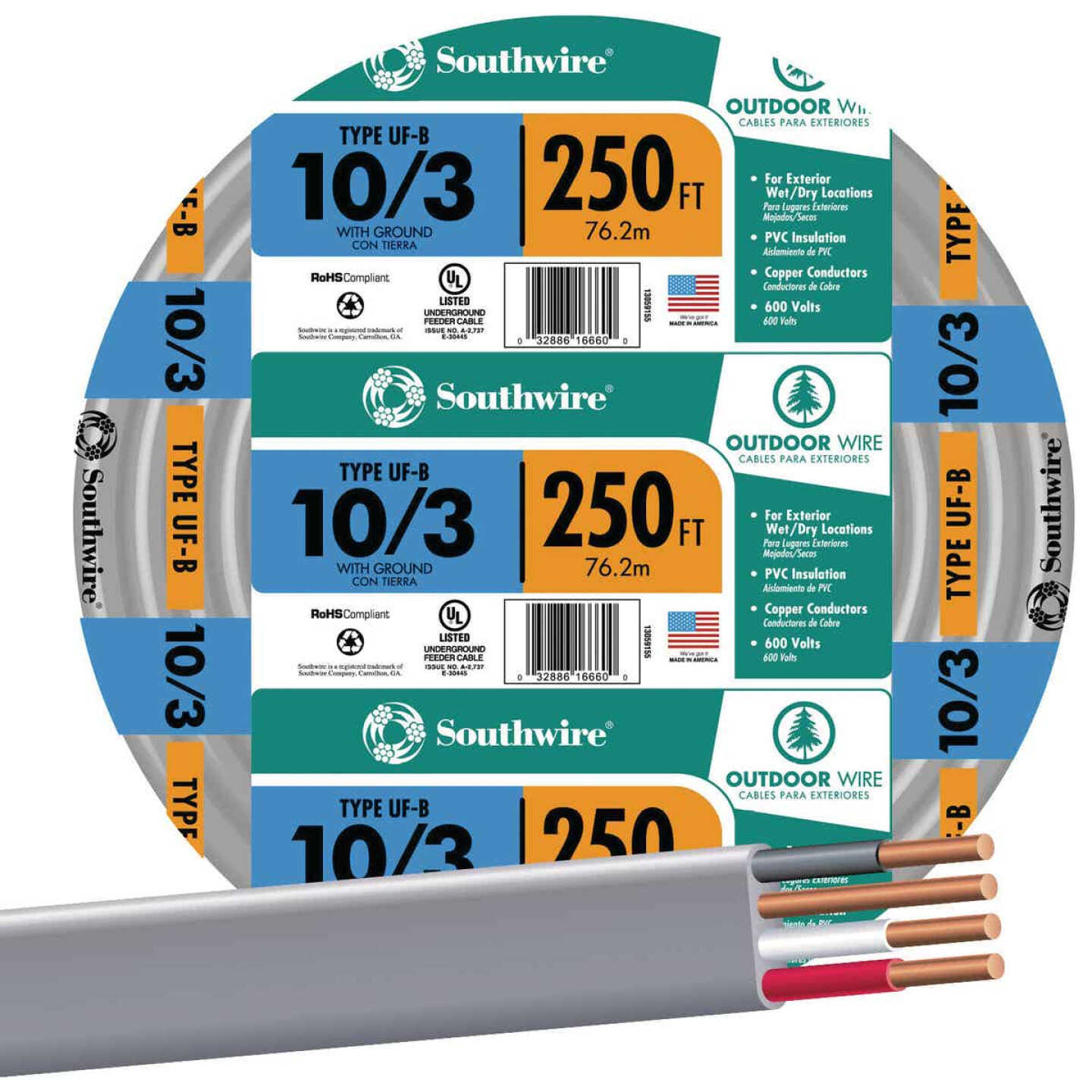 Southwire 250 Ft. 10 AWG 3-Conductor UFW/G Electrical Wire Image 1