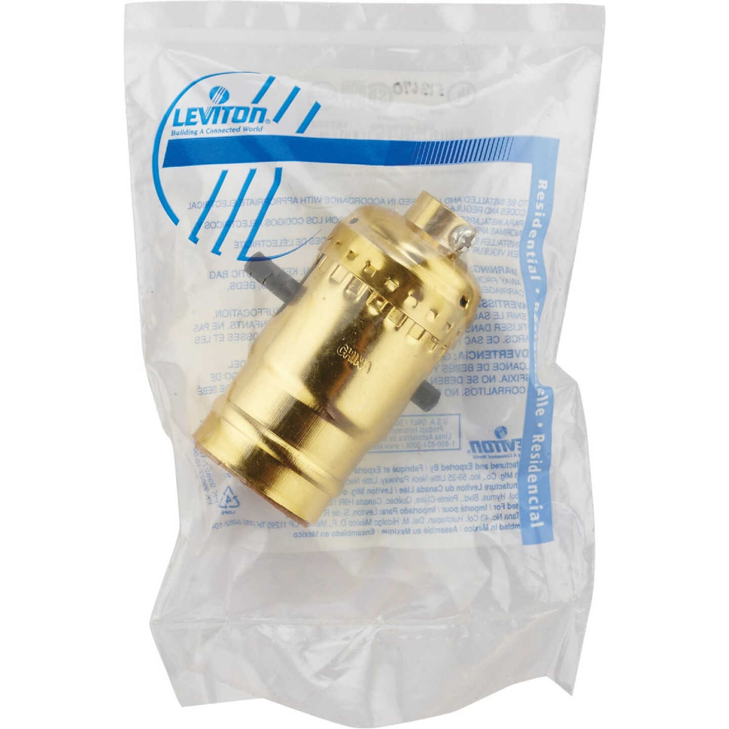 Leviton Push-Button Medium Base Polished Gilt Lamp Socket Image 2