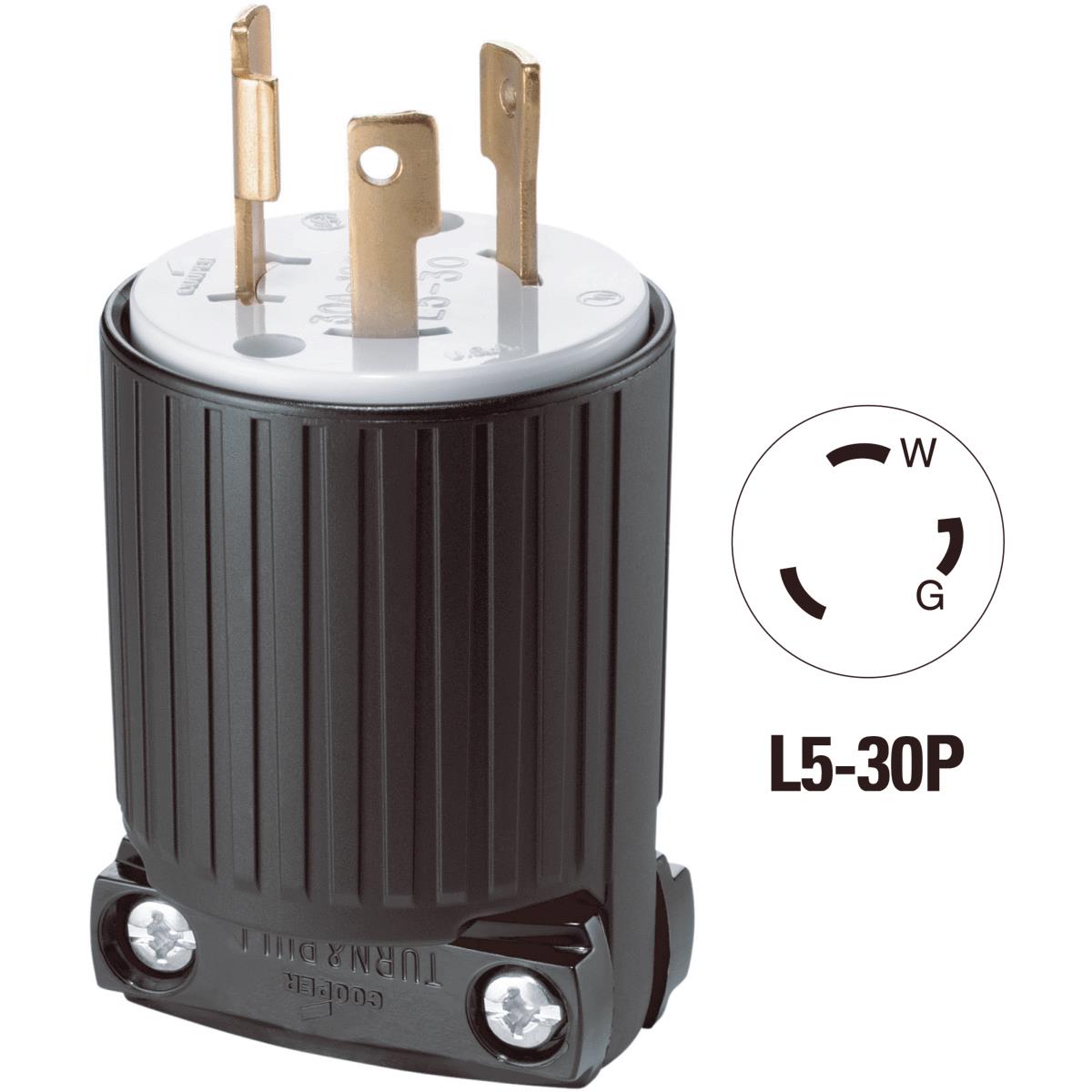 Cooper 30A 125V 3-Wire 2-Pole Commercial Grade Locking Cord Plug