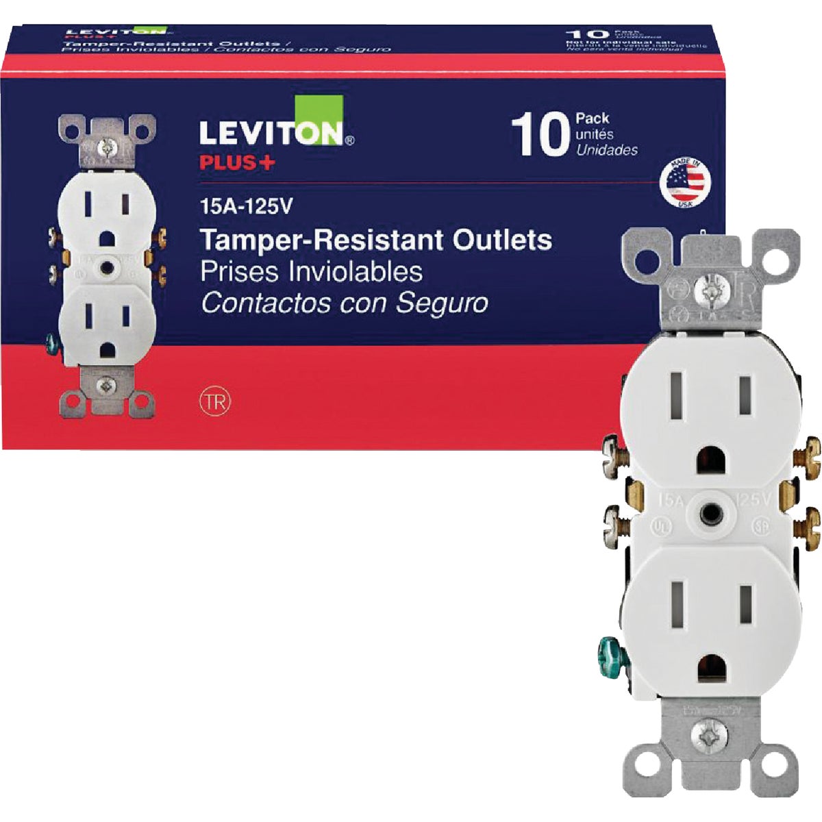 Leviton 15A White Tamper Resistant 5-15R Duplex Outlet (10-Pack) Image 1