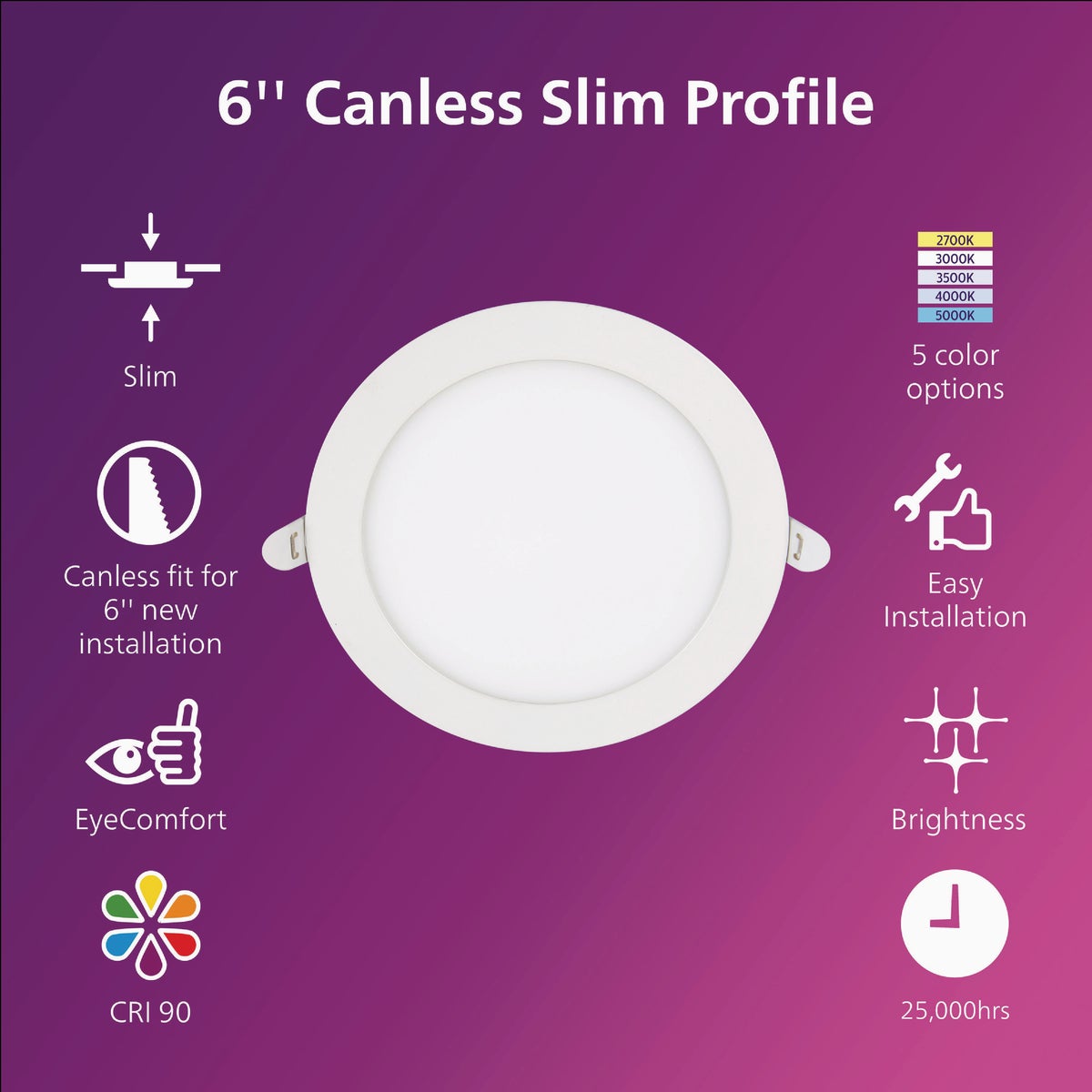 Philips 6 In. White Canless Selectable CCT LED Recessed Light Kit Image 4