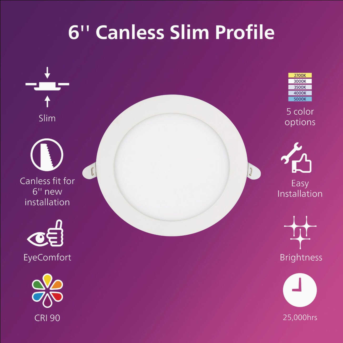 Philips 6 In. White Canless Selectable CCT LED Recessed Light Kit Image 4