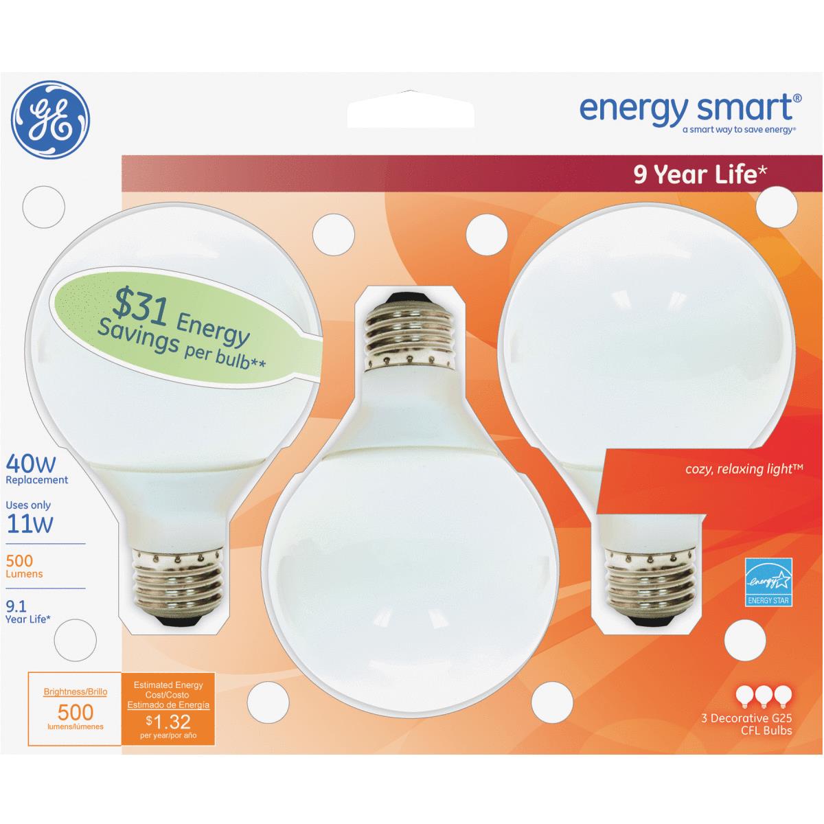 3PK 11W CFL GLOBE BULB Image 1