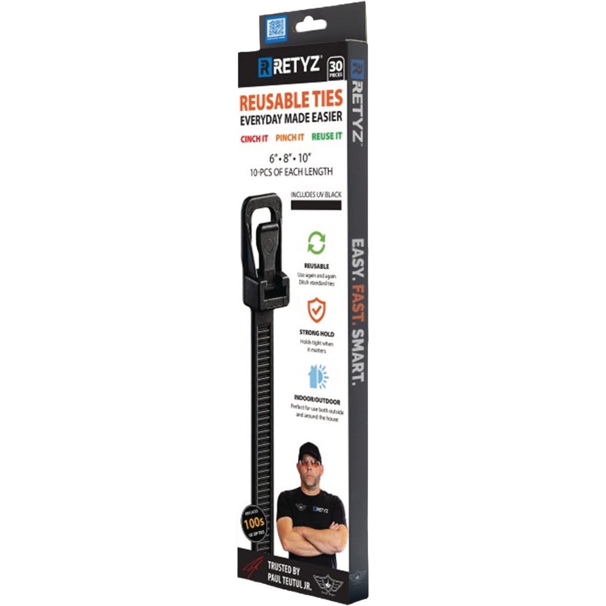 RETYZ 6 In./8 In./10 In. Black Reusable Cable Tie (30-Pack) Image 1