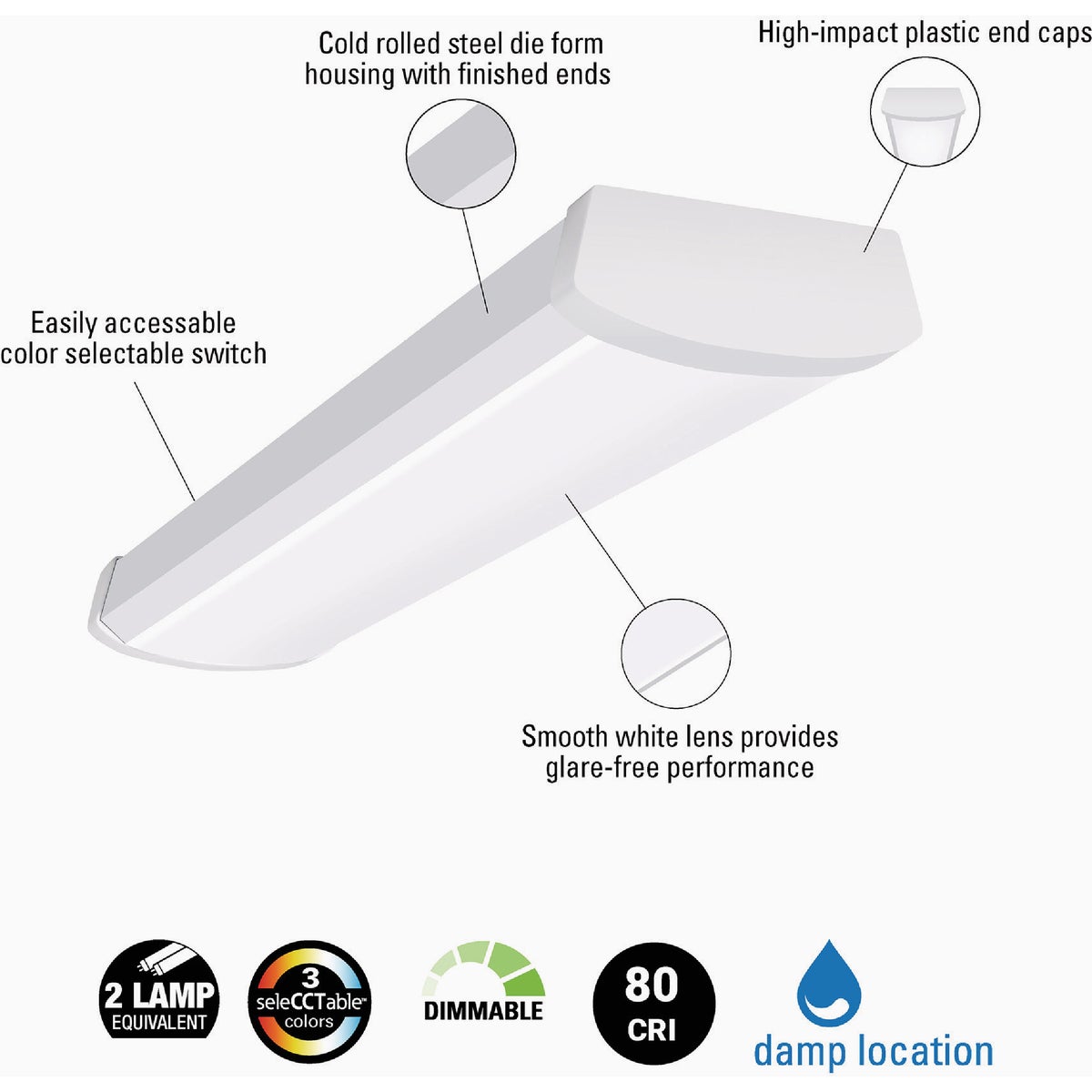 Metalux 2 Ft. 3CCT 2100 Lm. Low Profile LED Wraparound Ceiling Light Image 3