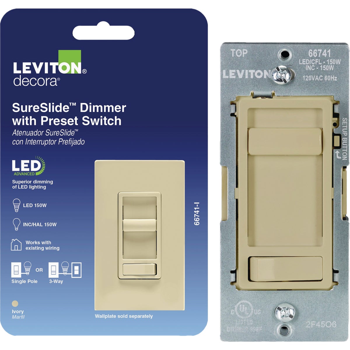 Leviton SureSlide LED/CFL Ivory Slide Dimmer Image 4