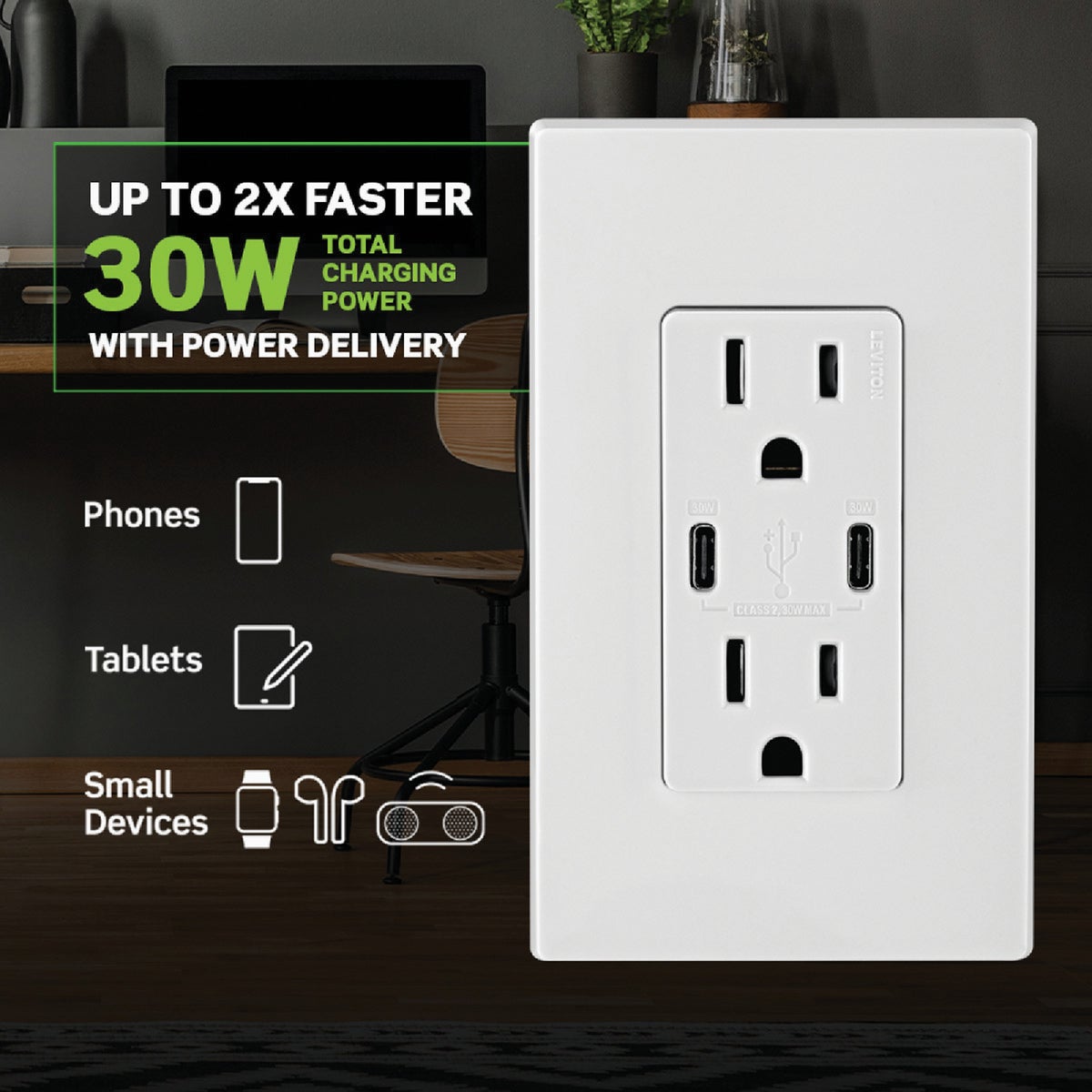 Leviton Decora 15A 125 Volt Tamper-Resistant 6A Type C/C Power Delivery USB In-Wall Charger Duplex Outlet Image 5