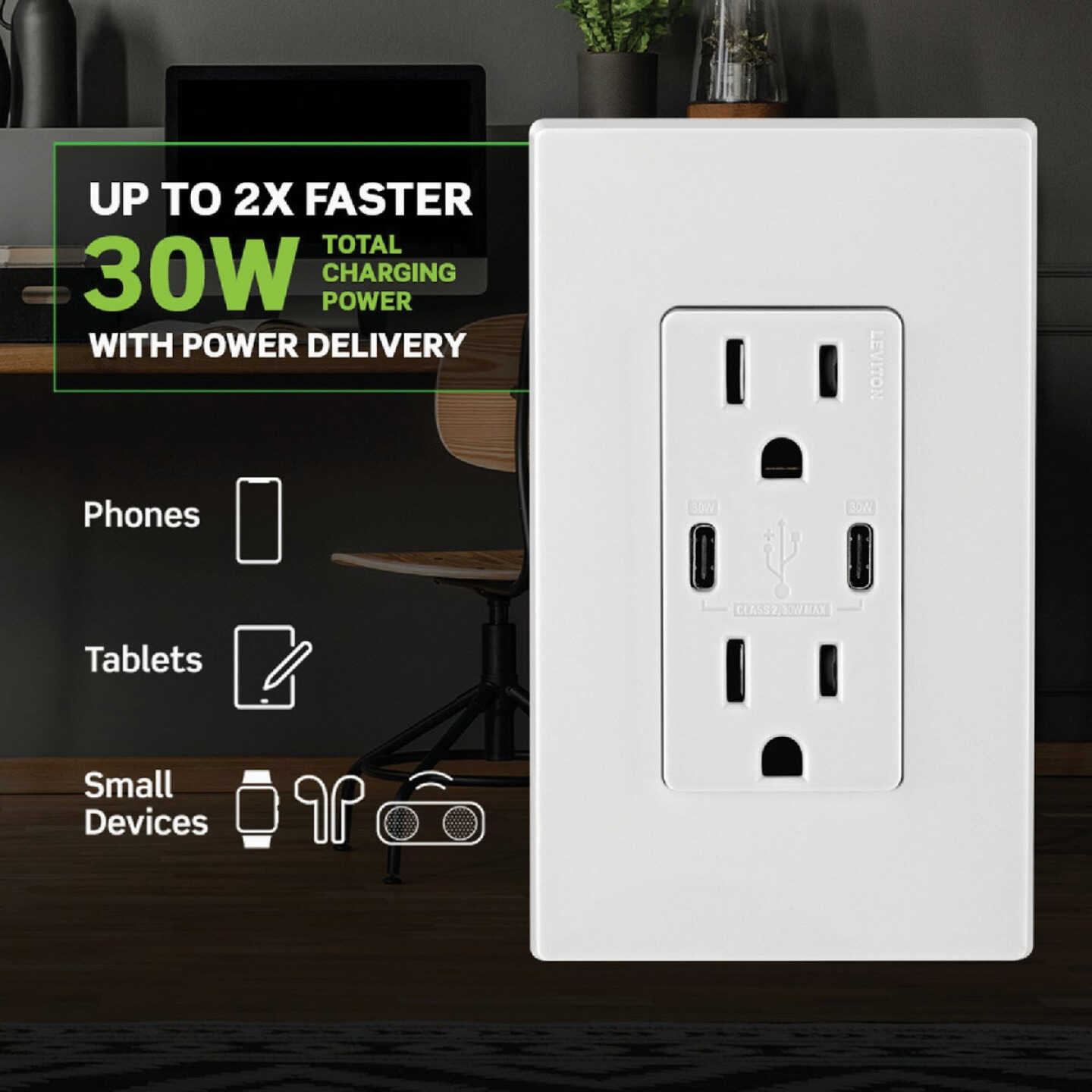 Leviton Decora 15A 125 Volt Tamper-Resistant 6A Type C/C Power Delivery USB In-Wall Charger Duplex Outlet Image 5