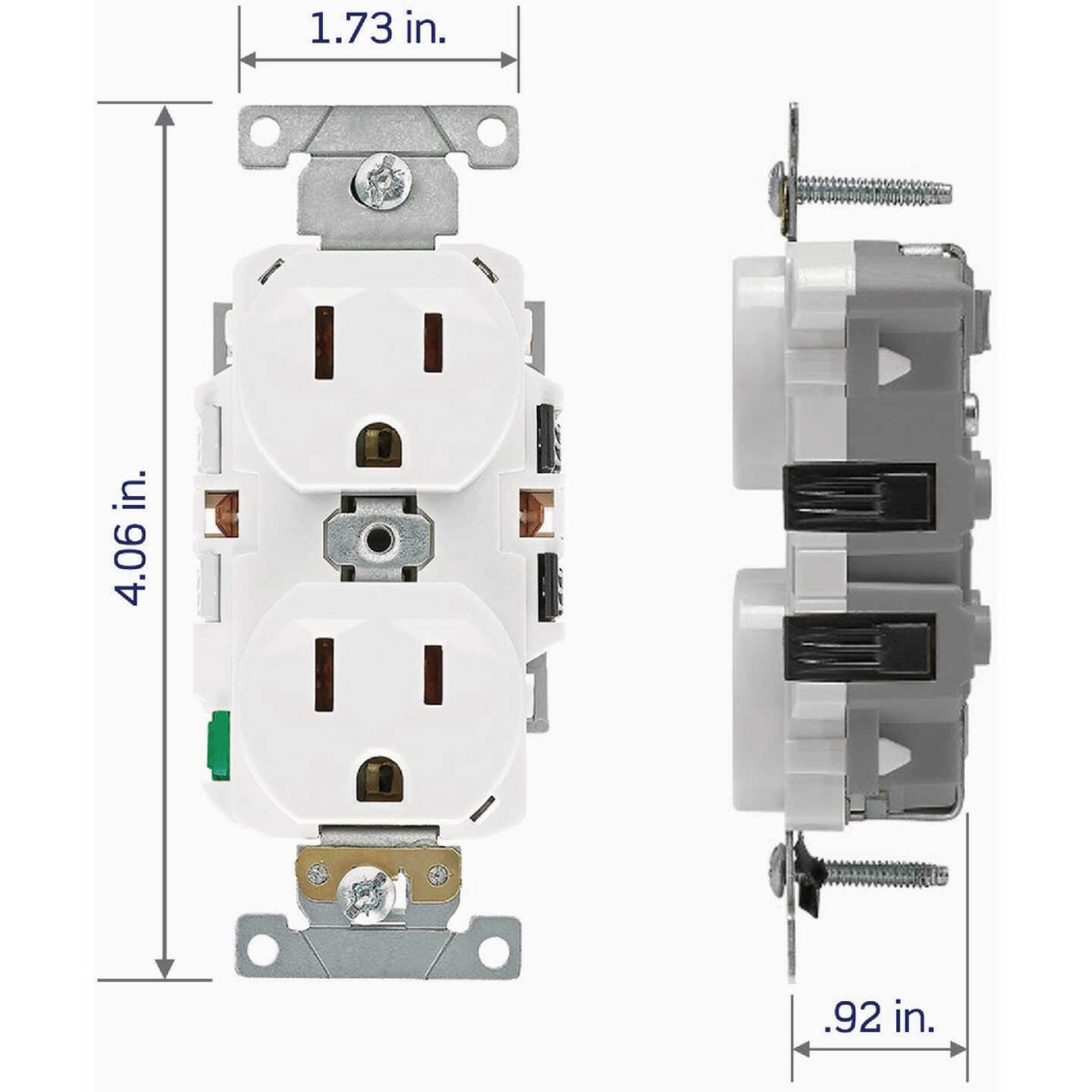 Leviton Lever Edge White 15A Commercial Grade 5-15R Duplex Outlet Image 6