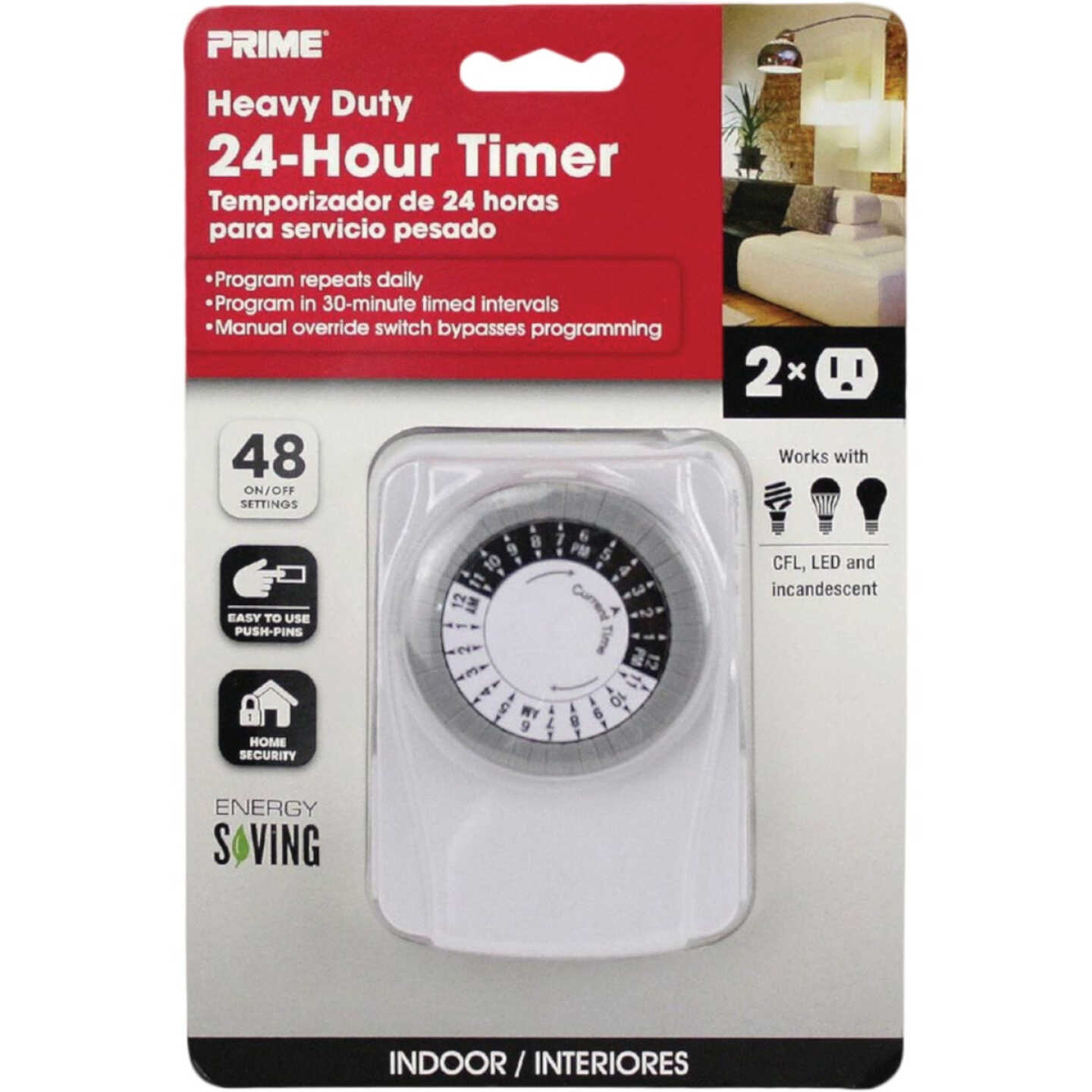 Prime 125V Indoor 24 Hr. Heavy-Duty Electromechanical Timer Image 3