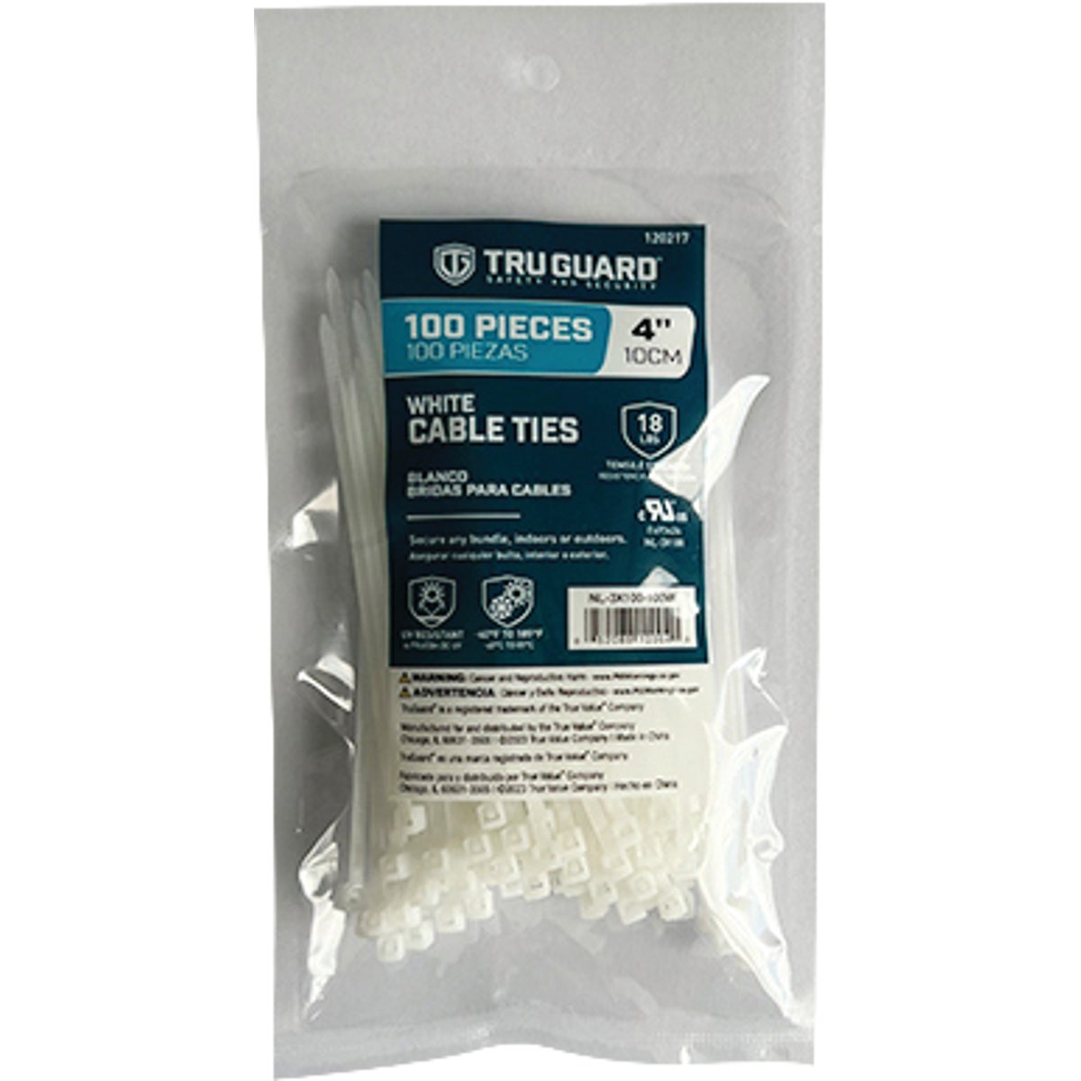 TruGuard 4 In. White Self-Locking Cable Ties (100-Pack) Image 1