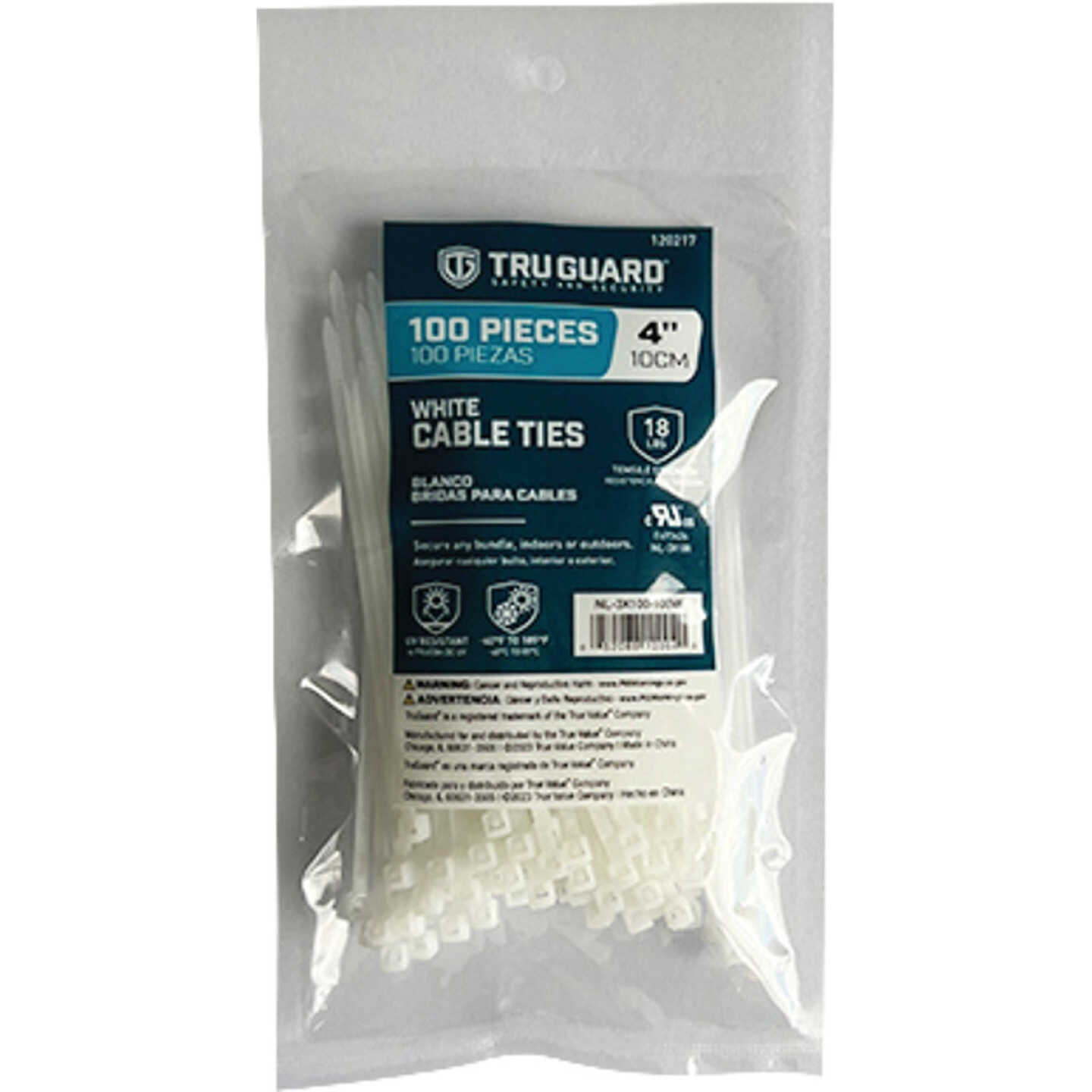 TruGuard 4 In. White Self-Locking Cable Ties (100-Pack) Image 1