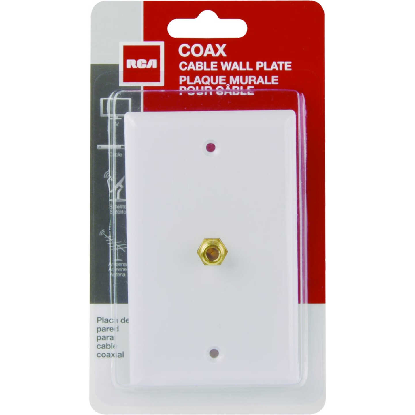 RCA White Single F-Connector Coaxial Wall Plate Image 1