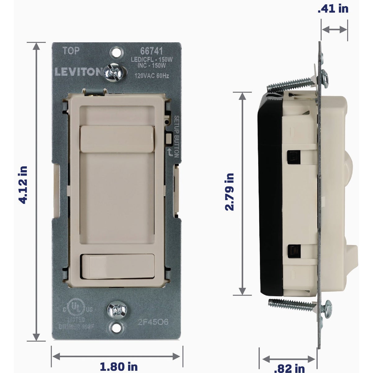 Leviton SureSlide LED/CFL Light Almond Slide Dimmer Image 3