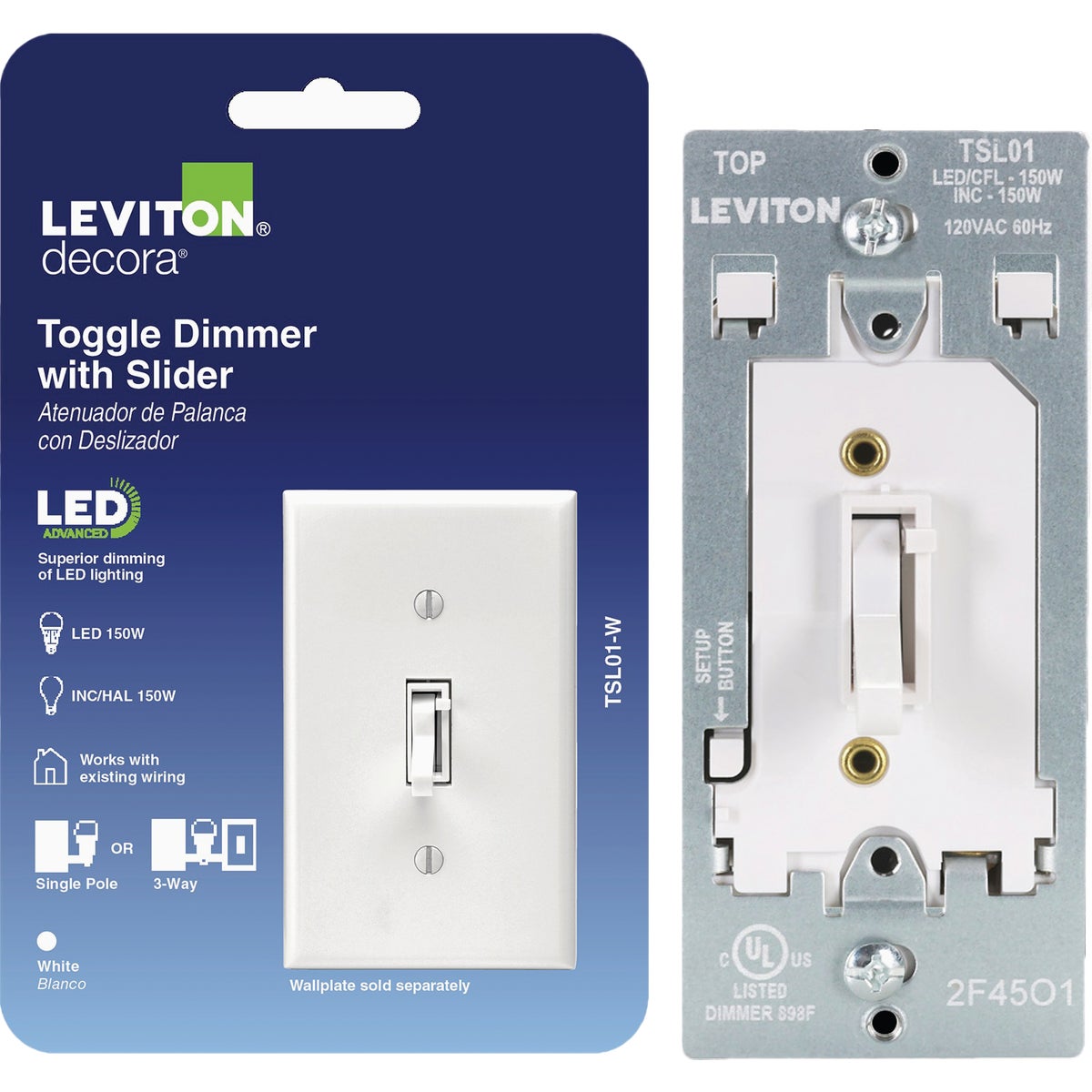 Leviton LED/CFL/Incandescent White Slide Dimmer Image 4