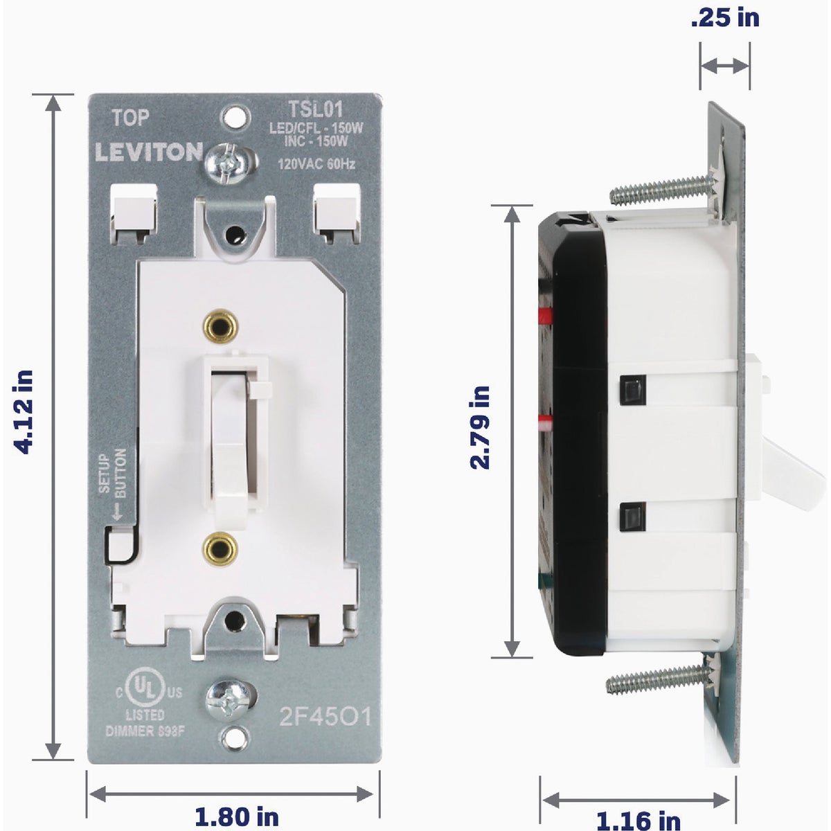 Leviton LED/CFL/Incandescent White Slide Dimmer Image 3