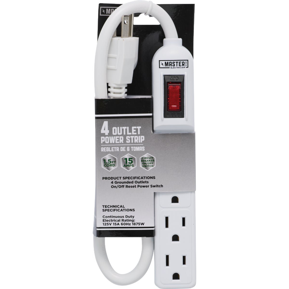 Do it Best 4-Outlet White Power Strip with 1-1/2 Ft. Cord