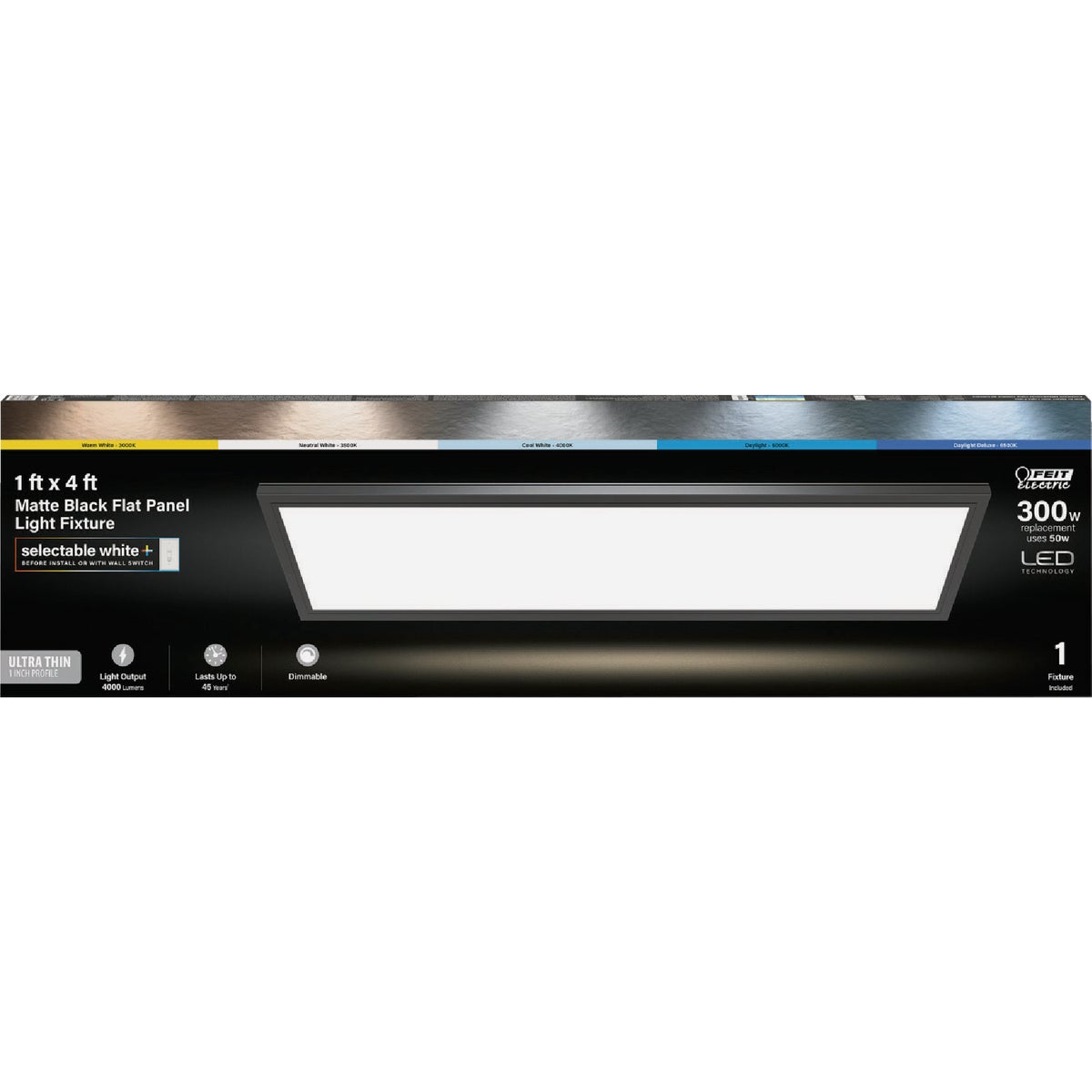 Feit Electric Edge-Lit 1 Ft. W. x 4 Ft. L. Matte Black Dimmable 6-Way LED Utility Flush Mount Light Image 3