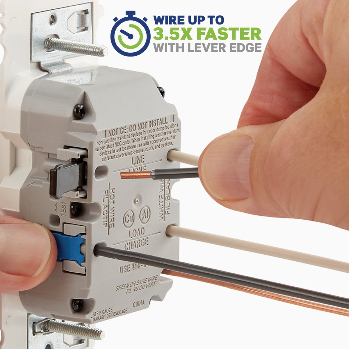 Leviton Lever Edge Self-Test 15A White Tamper-Resistant GFCI Duplex Outlet (3-Pack) Image 2