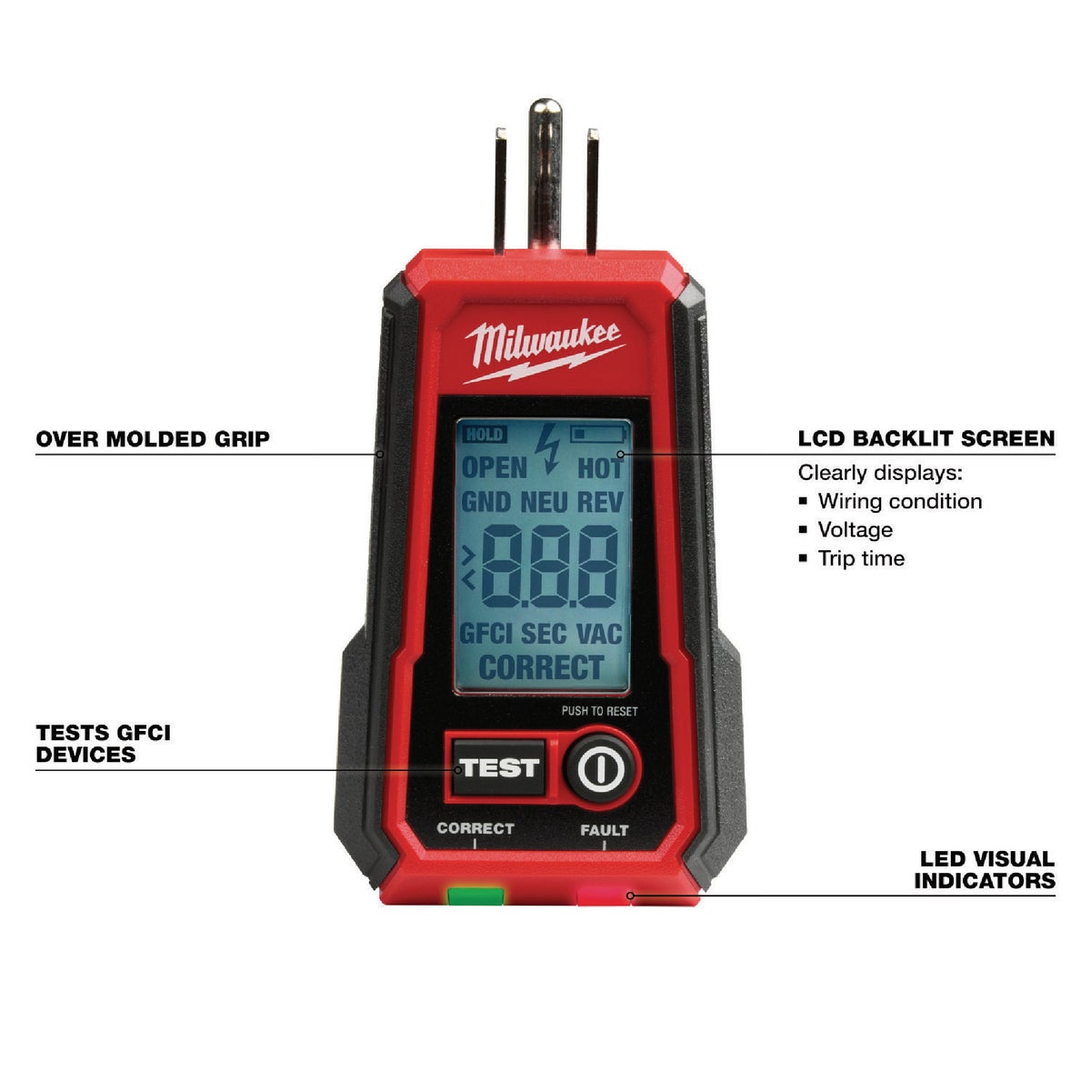 Milwaukee Digital GFCI Receptacle Tester Image 2