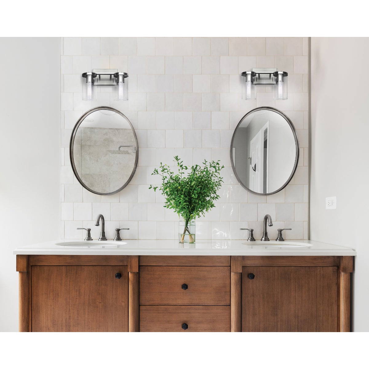 Canarm Britton 2-Light Brushed Nickel Vanity Bath Light Fixture, Clear Glass Image 2