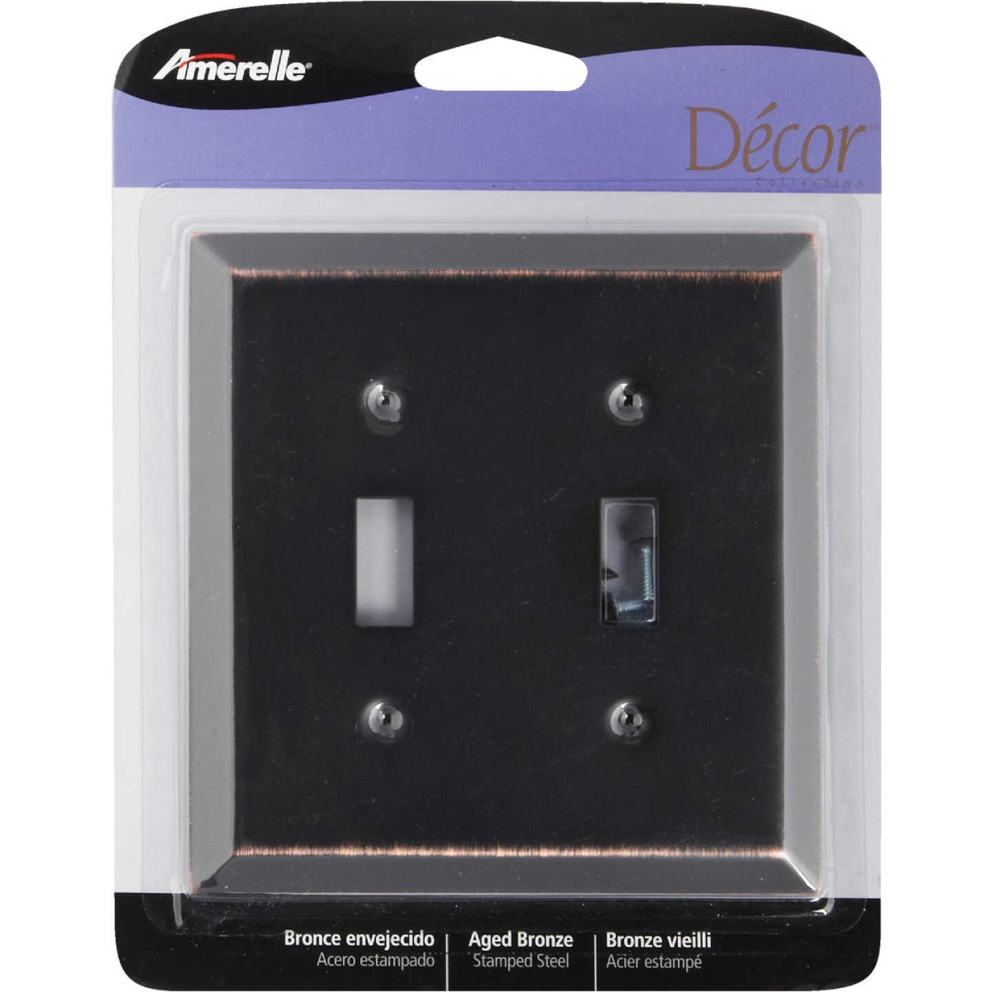 Amerelle 2-Gang Stamped Steel Toggle Switch Wall Plate, Aged Bronze Image 2