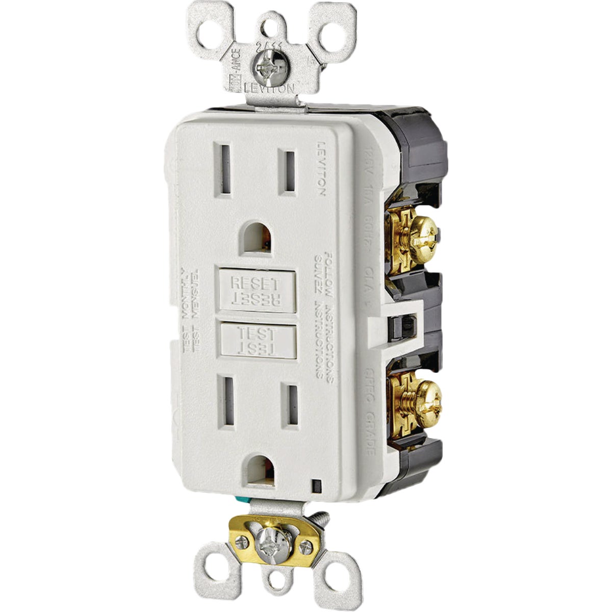 Leviton Self-Test 15A White Tamper-Resistant Slim GFCI Outlet with LED Indicator Light Image 5
