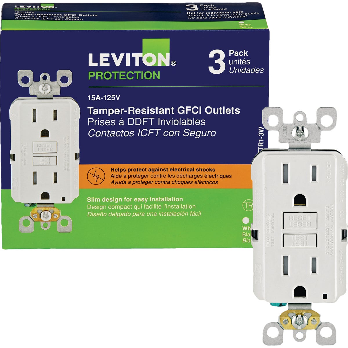 Leviton Self-Test 15A White Tamper-Resistant Slim GFCI Outlet with LED Indicator Light