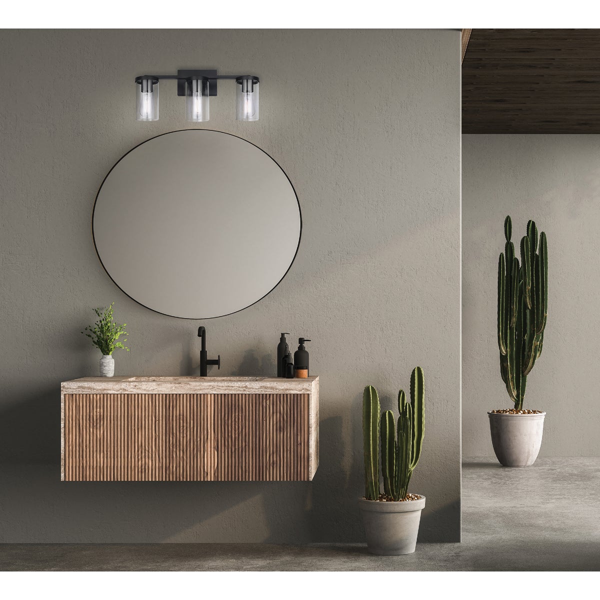 Canarm Britton 3-Light Black Vanity Bath Light Fixture, Clear Glass Image 2