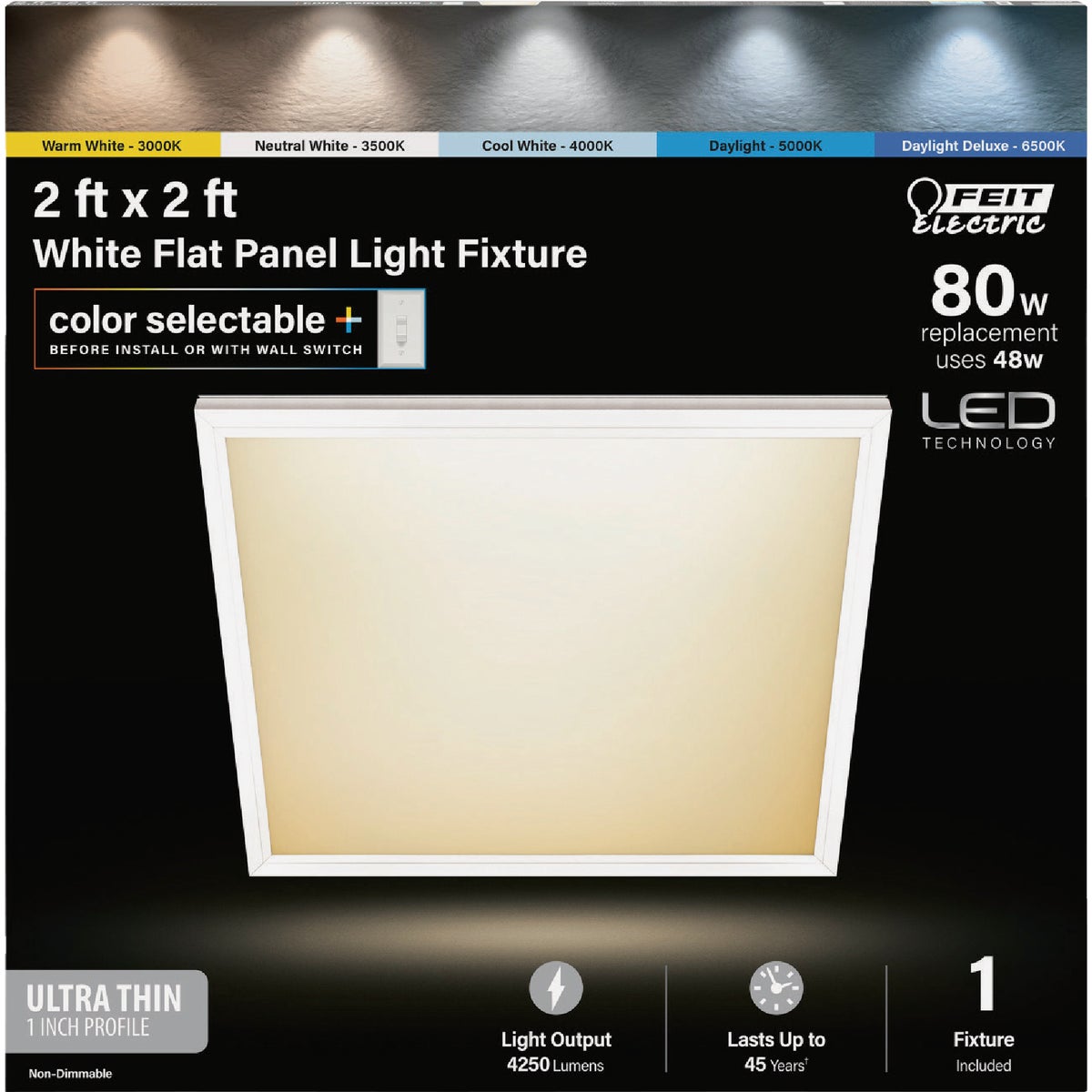 Feit Electric Edge-Lit 2 Ft. W. x 2 Ft. L. White Dimmable 6-Way LED Utility Flush Mount Light Image 3