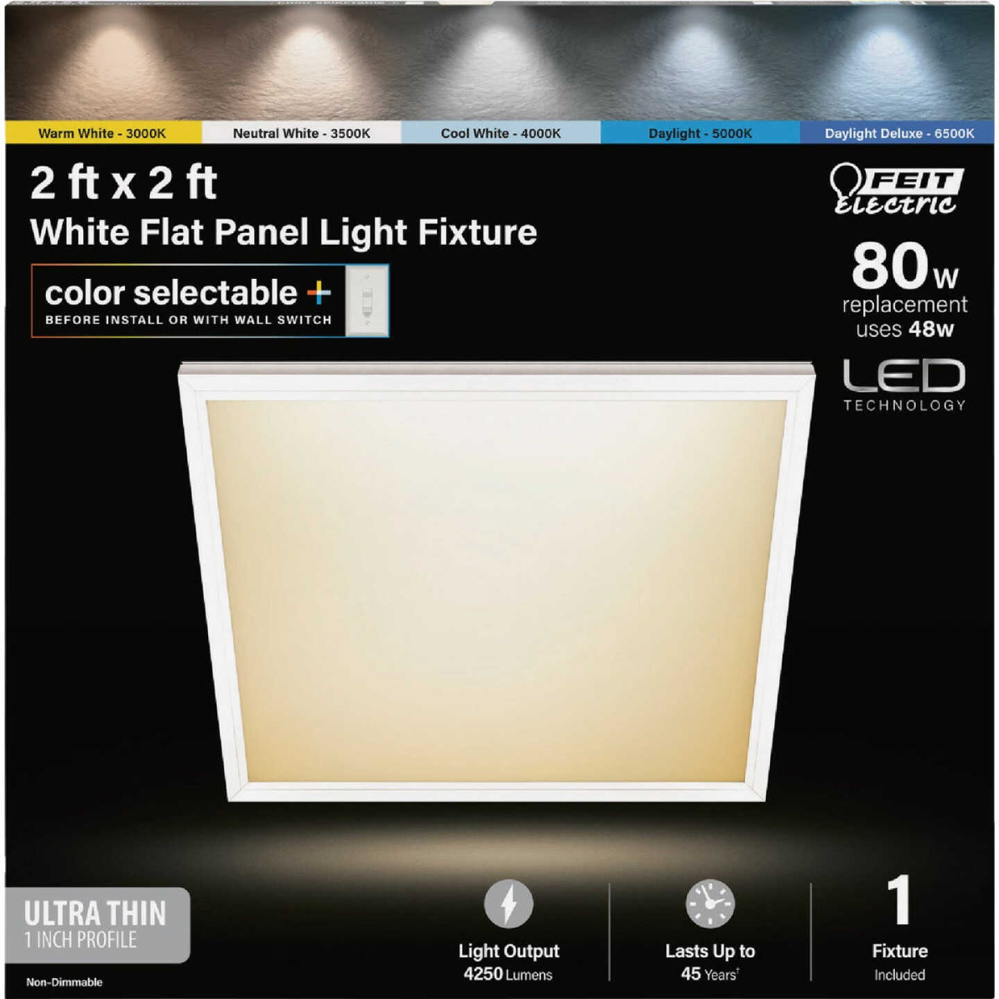 Feit Electric Edge-Lit 2 Ft. W. x 2 Ft. L. White Dimmable 6-Way LED Utility Flush Mount Light Image 3