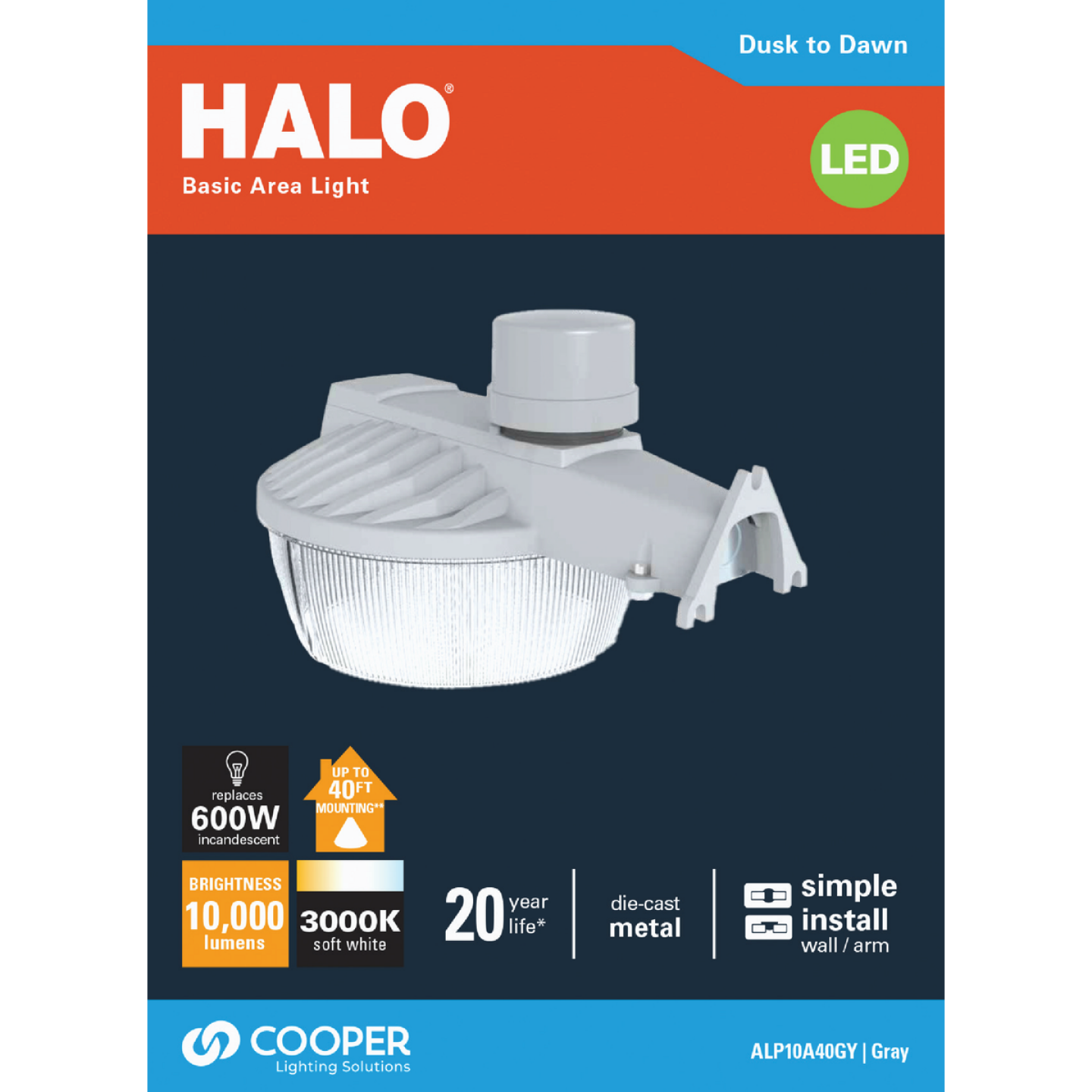Halo Gray Dusk To Dawn LED Outdoor Area Light Fixture, 10,000 Lm. Image 2