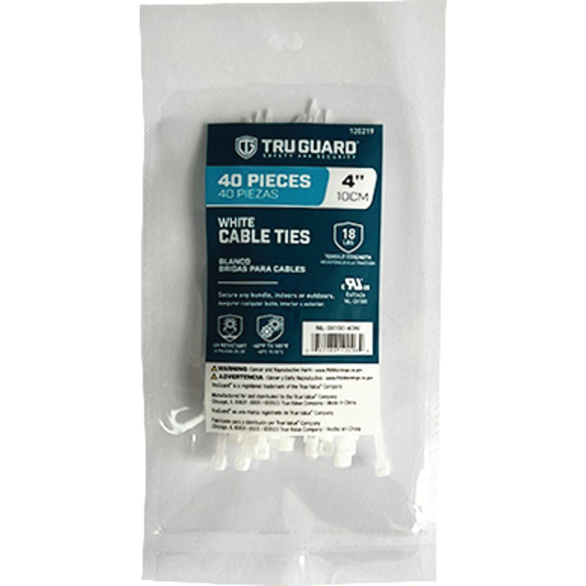 TruGuard 4 In. White Self-Locking Cable Ties (40-Pack) Image 1